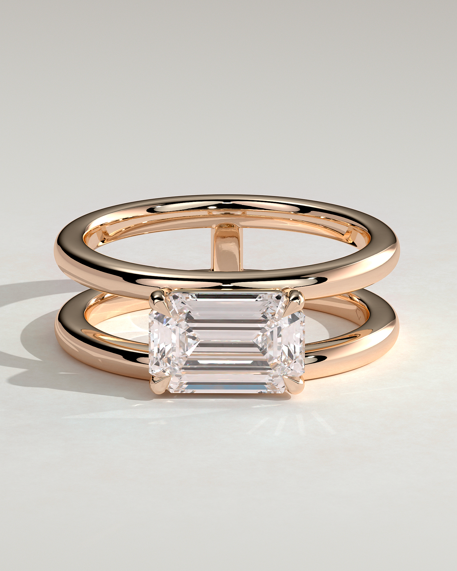 Devon - Emerald Solitaire with Double Band - 18k Rose Gold