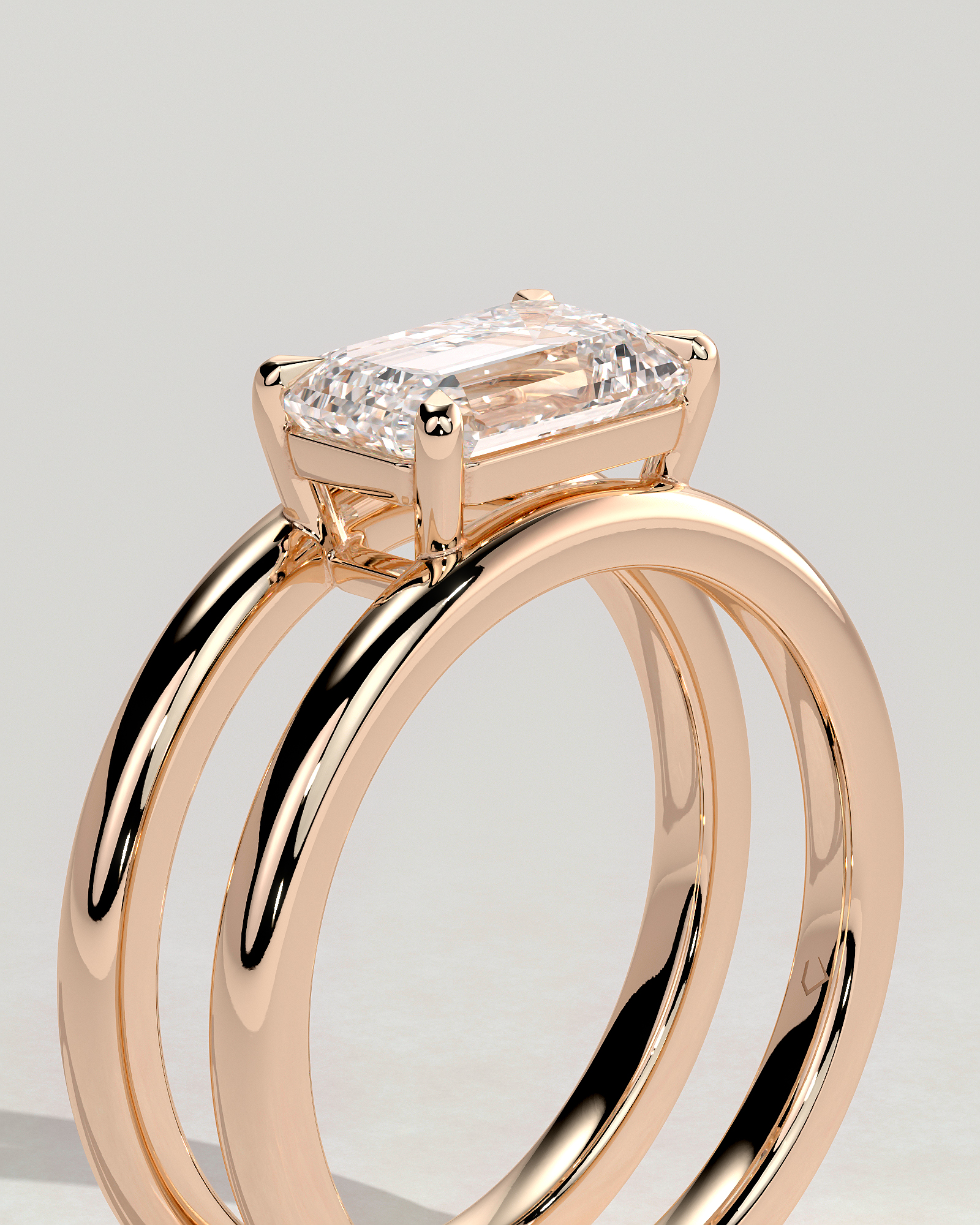 Devon - Emerald Solitaire with Double Band - 18k Rose Gold