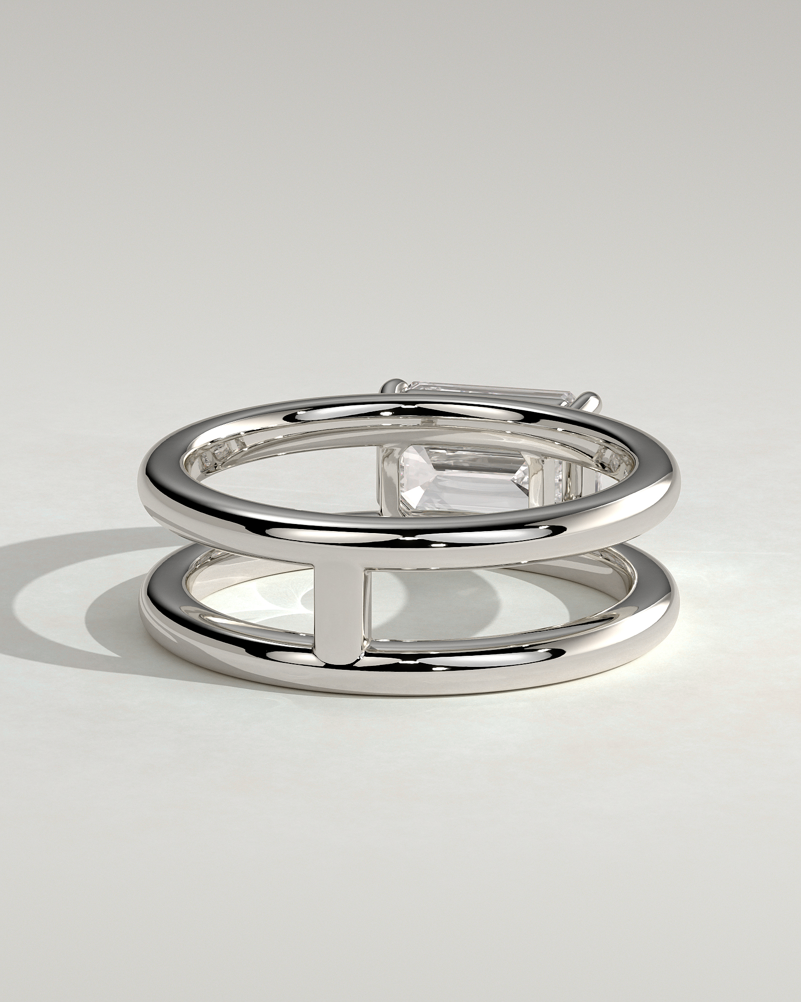 Devon - Emerald Solitaire with Double Band - 18k White Gold