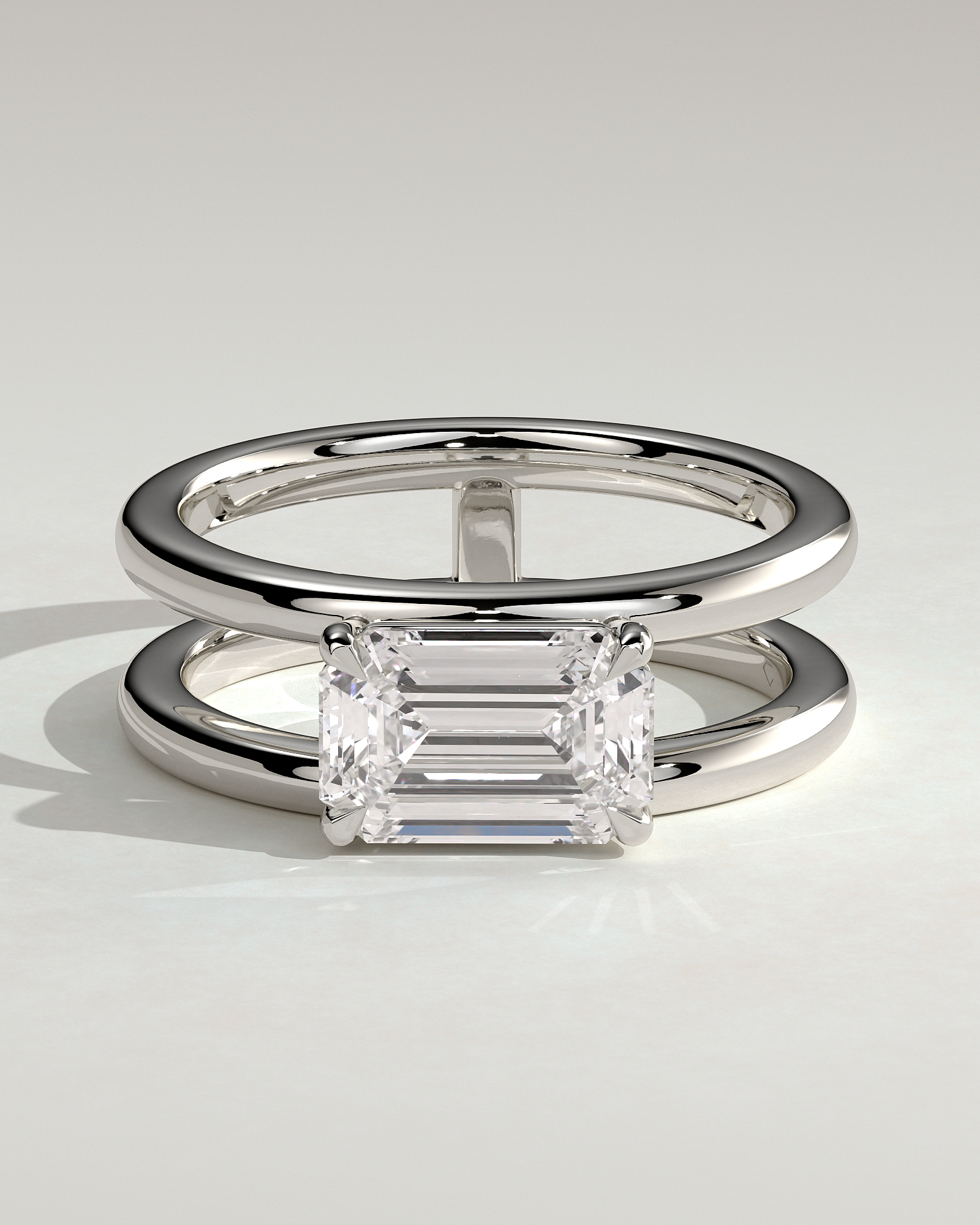 Devon - Emerald Solitaire with Double Band - 18k White Gold