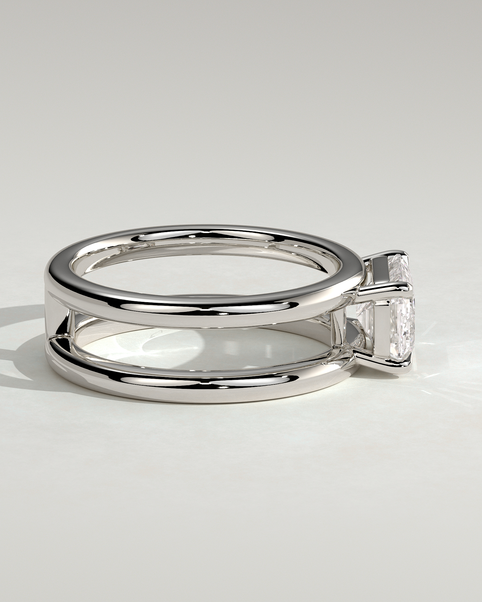 Devon - Emerald Solitaire with Double Band - 18k White Gold