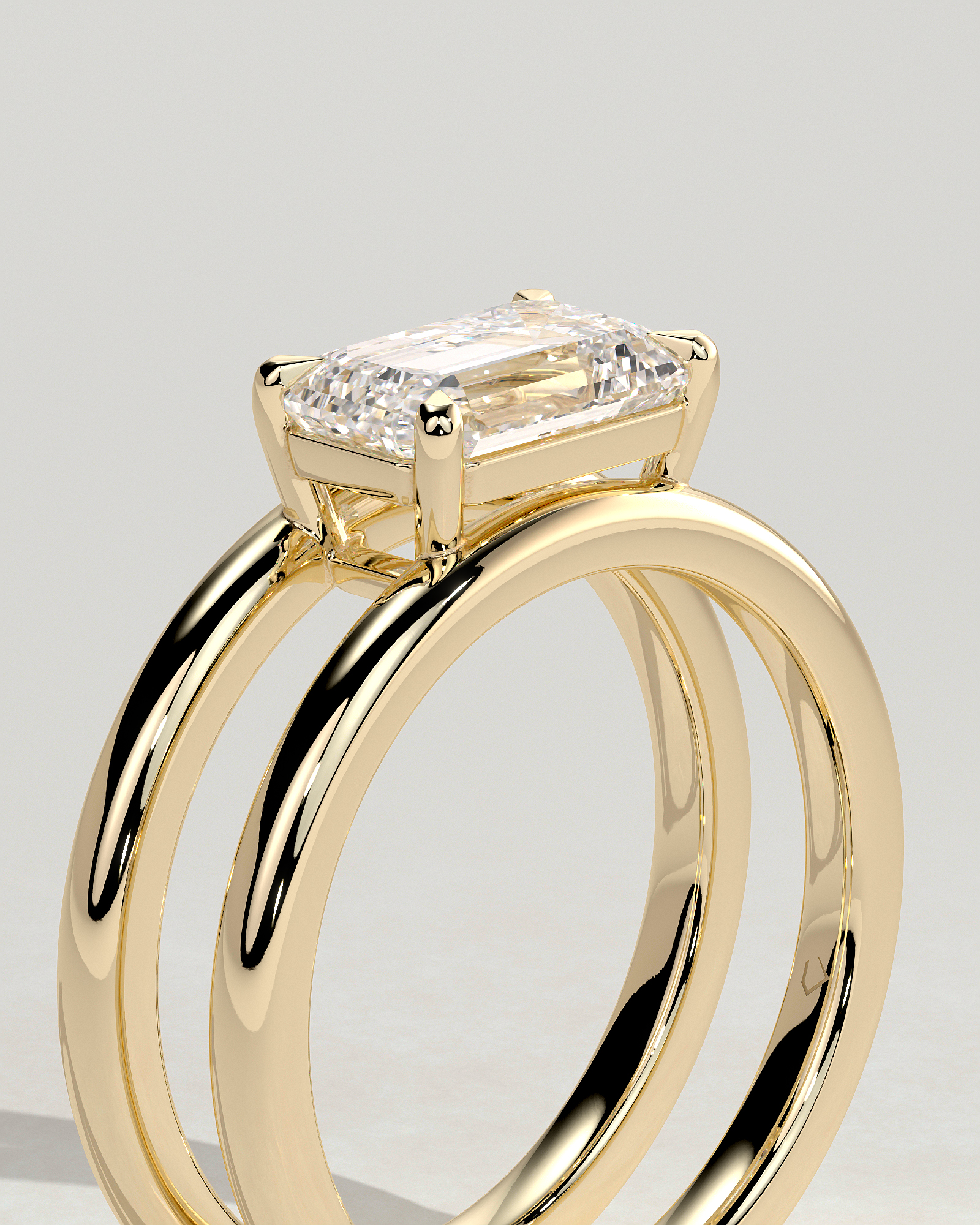 Devon - Emerald Solitaire with Double Band - 18k Yellow Gold
