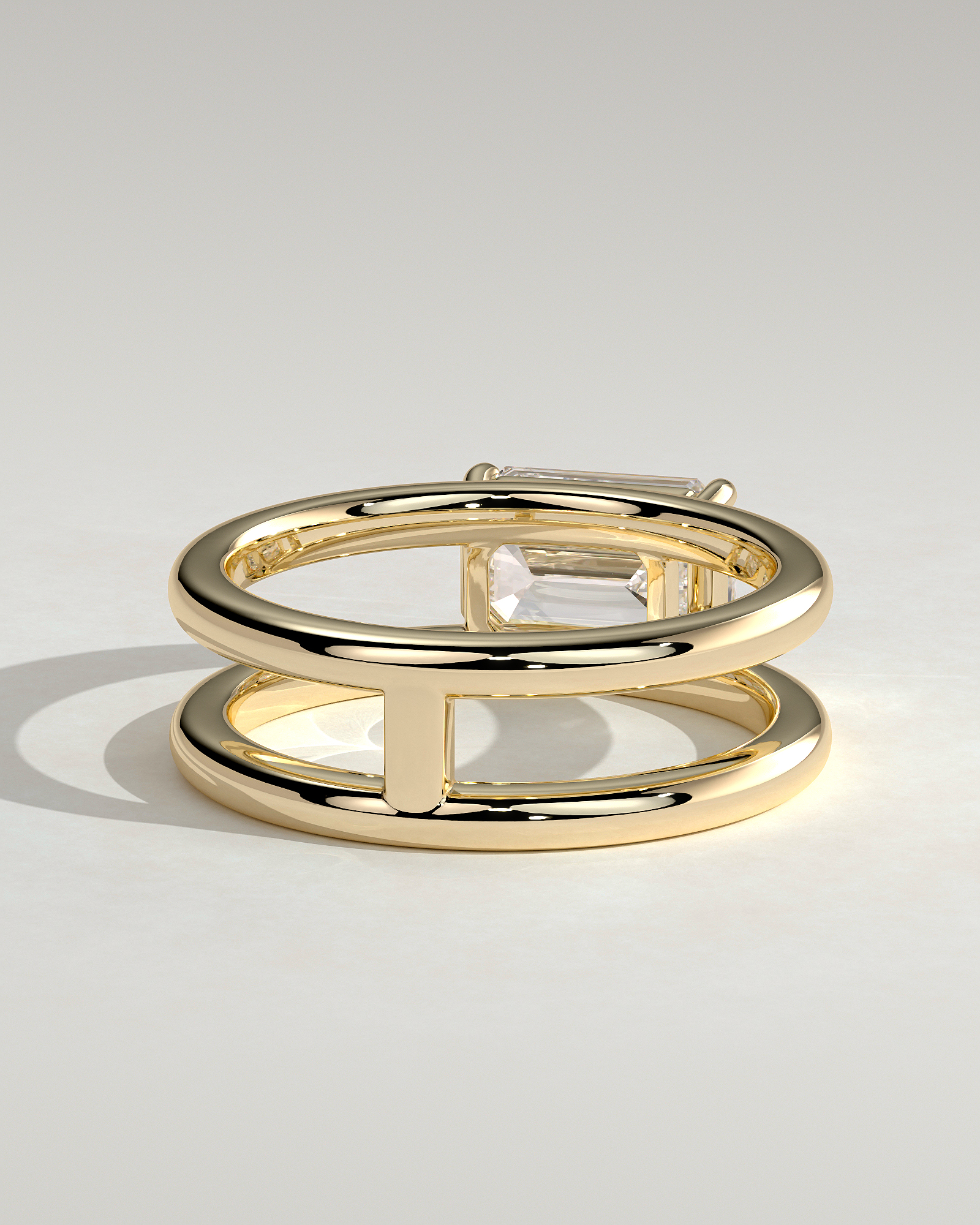 Devon - Emerald Solitaire with Double Band - 18k Yellow Gold