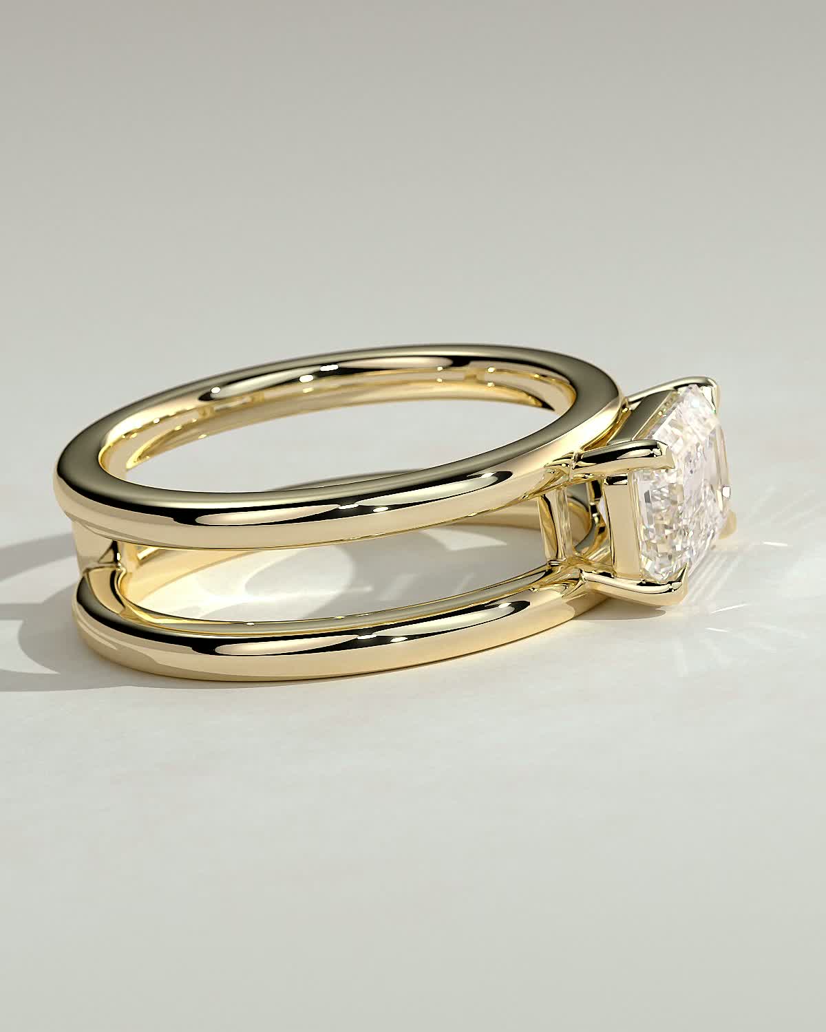 Devon - Emerald Solitaire with Double Band - 18k Yellow Gold