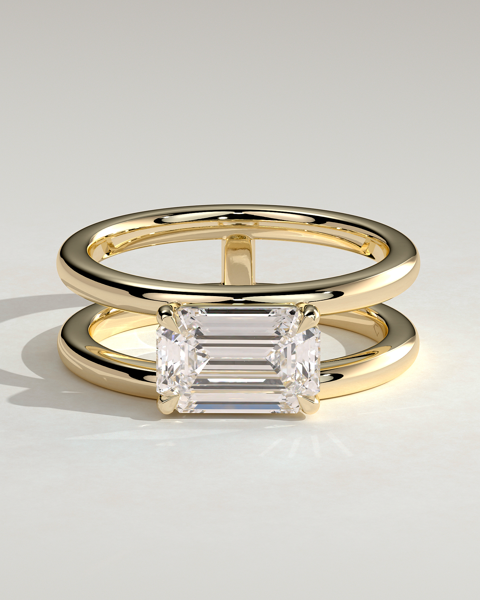 Devon - Emerald Solitaire with Double Band - 18k Yellow Gold