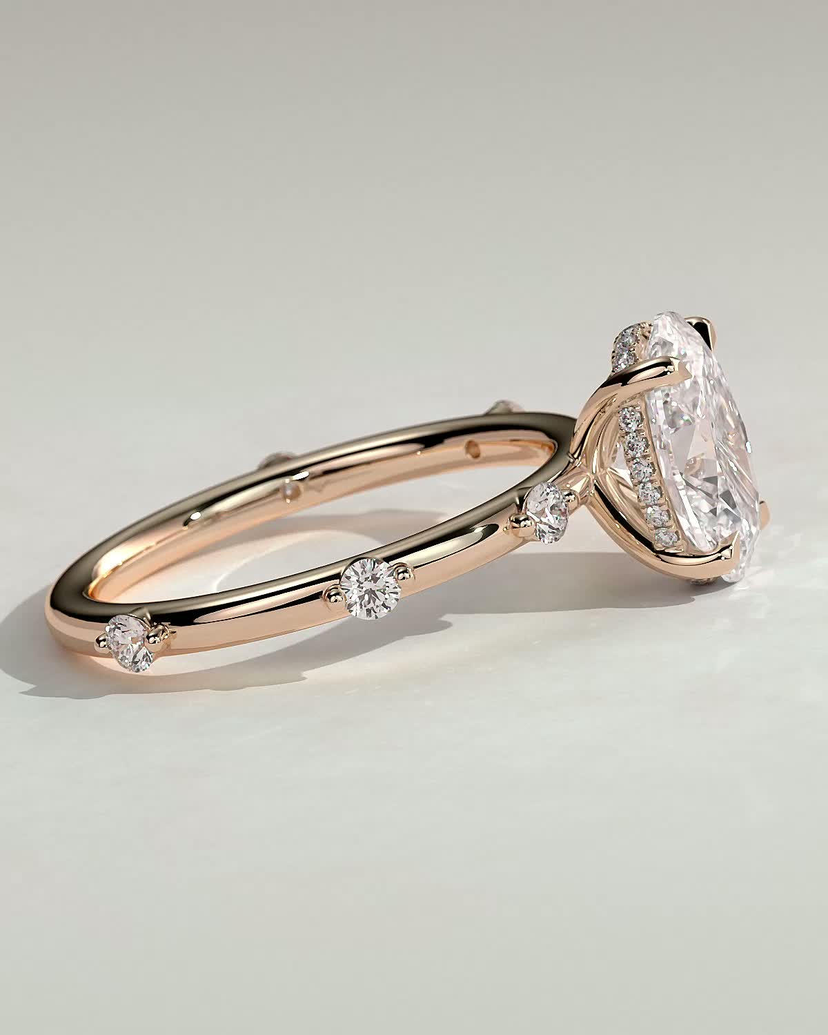 Elise  Oval Solitaire with Hidden Halo and Accent Stones - 18k Rose Gold