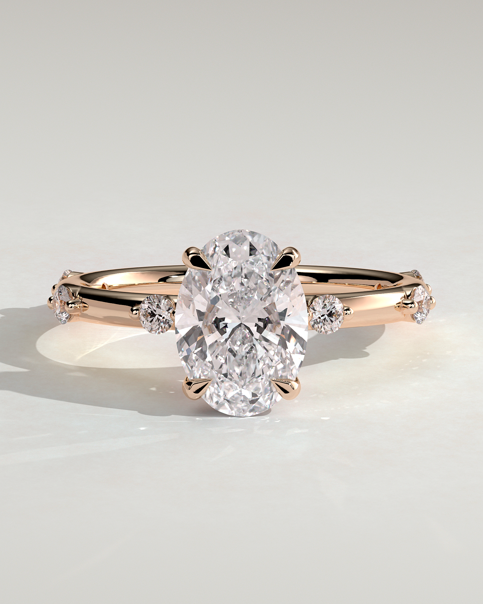 Elise  Oval Solitaire with Hidden Halo and Accent Stones - 18k Rose Gold