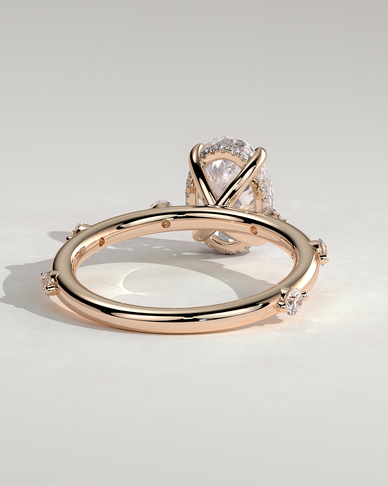 Elise  Oval Solitaire with Hidden Halo and Accent Stones - 18k Rose Gold