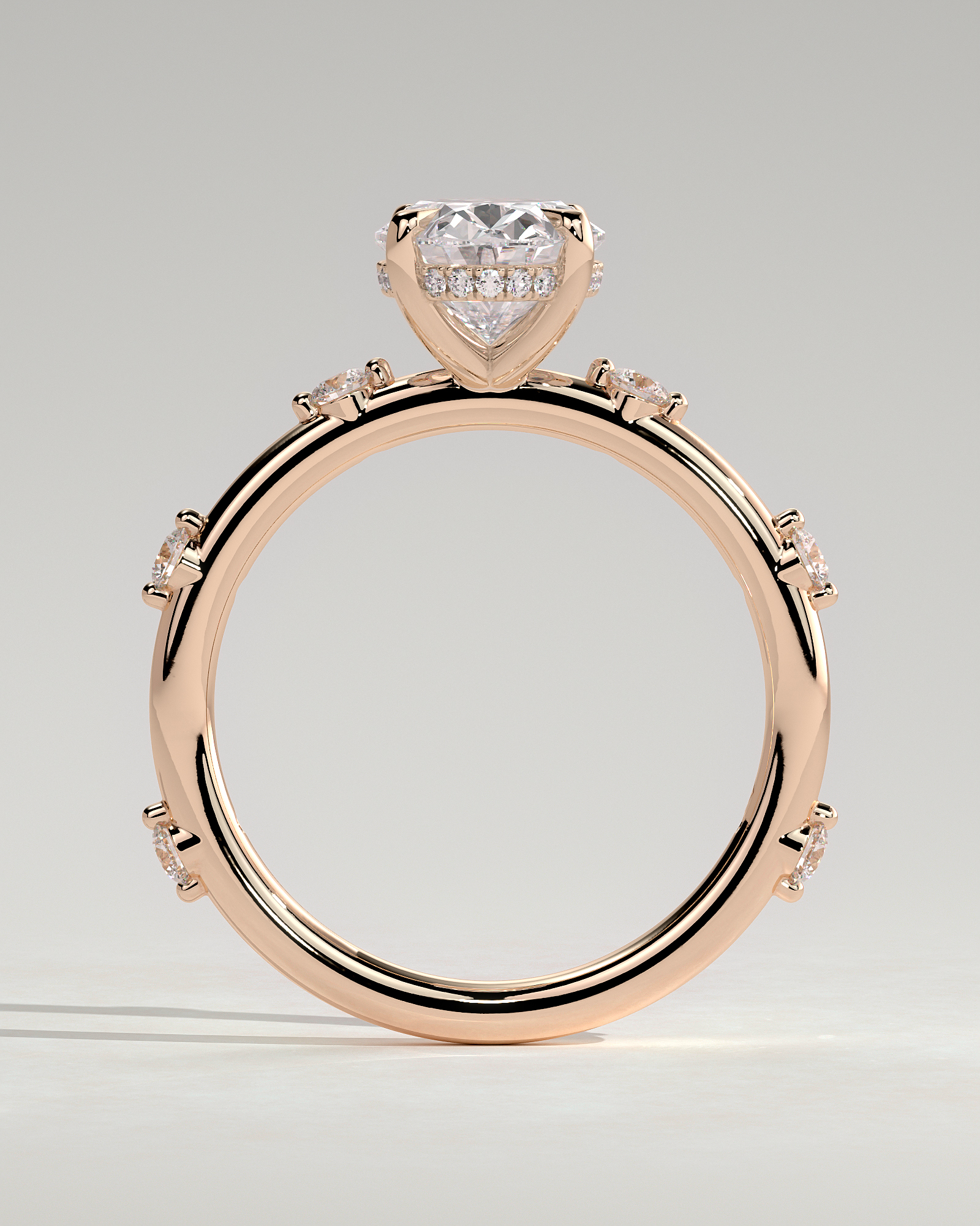 Elise  Oval Solitaire with Hidden Halo and Accent Stones - 18k Rose Gold