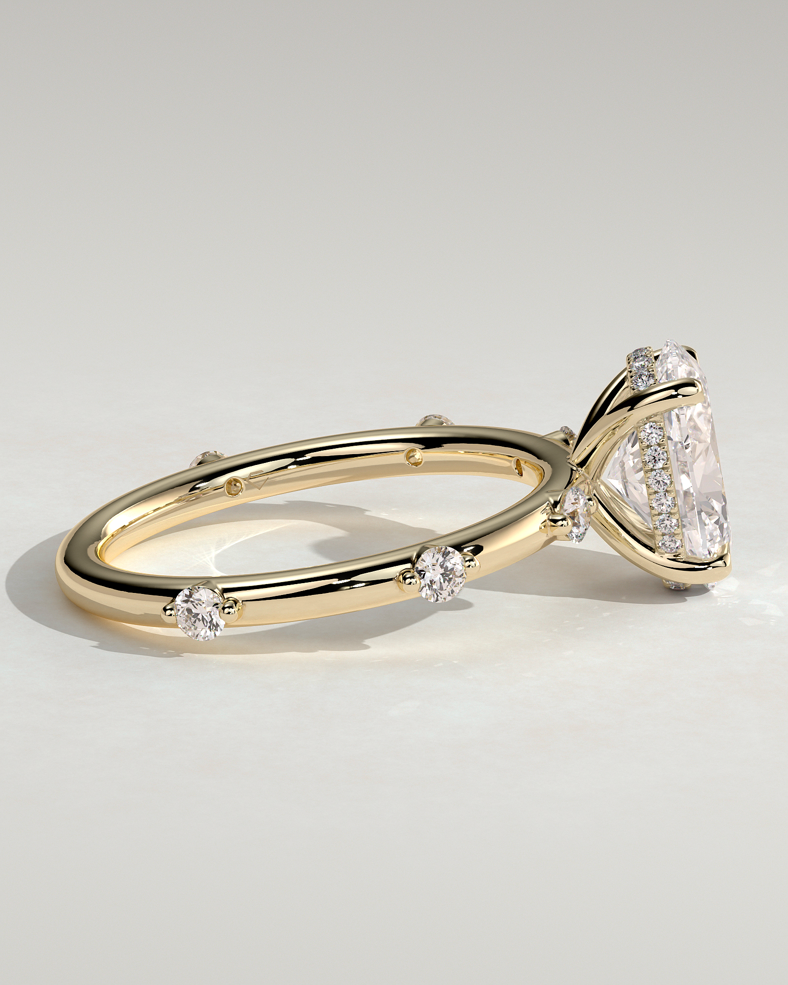 Elise  Oval Solitaire with Hidden Halo and Accent Stones - 18k Yellow Gold