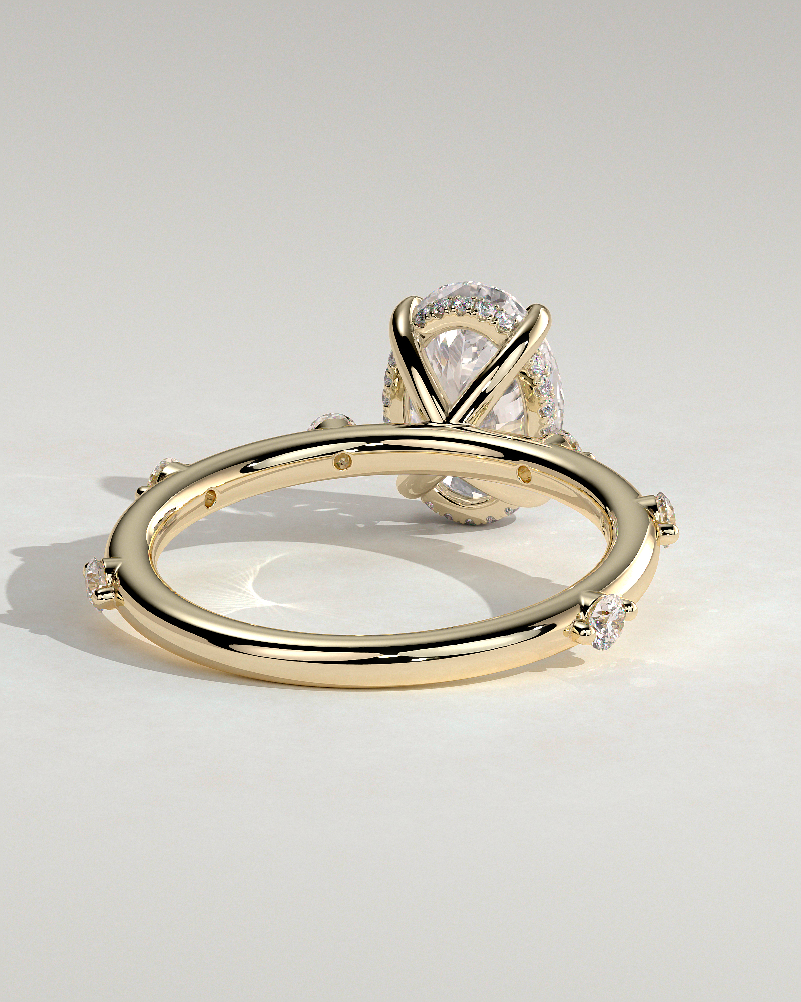 Elise  Oval Solitaire with Hidden Halo and Accent Stones - 18k Yellow Gold