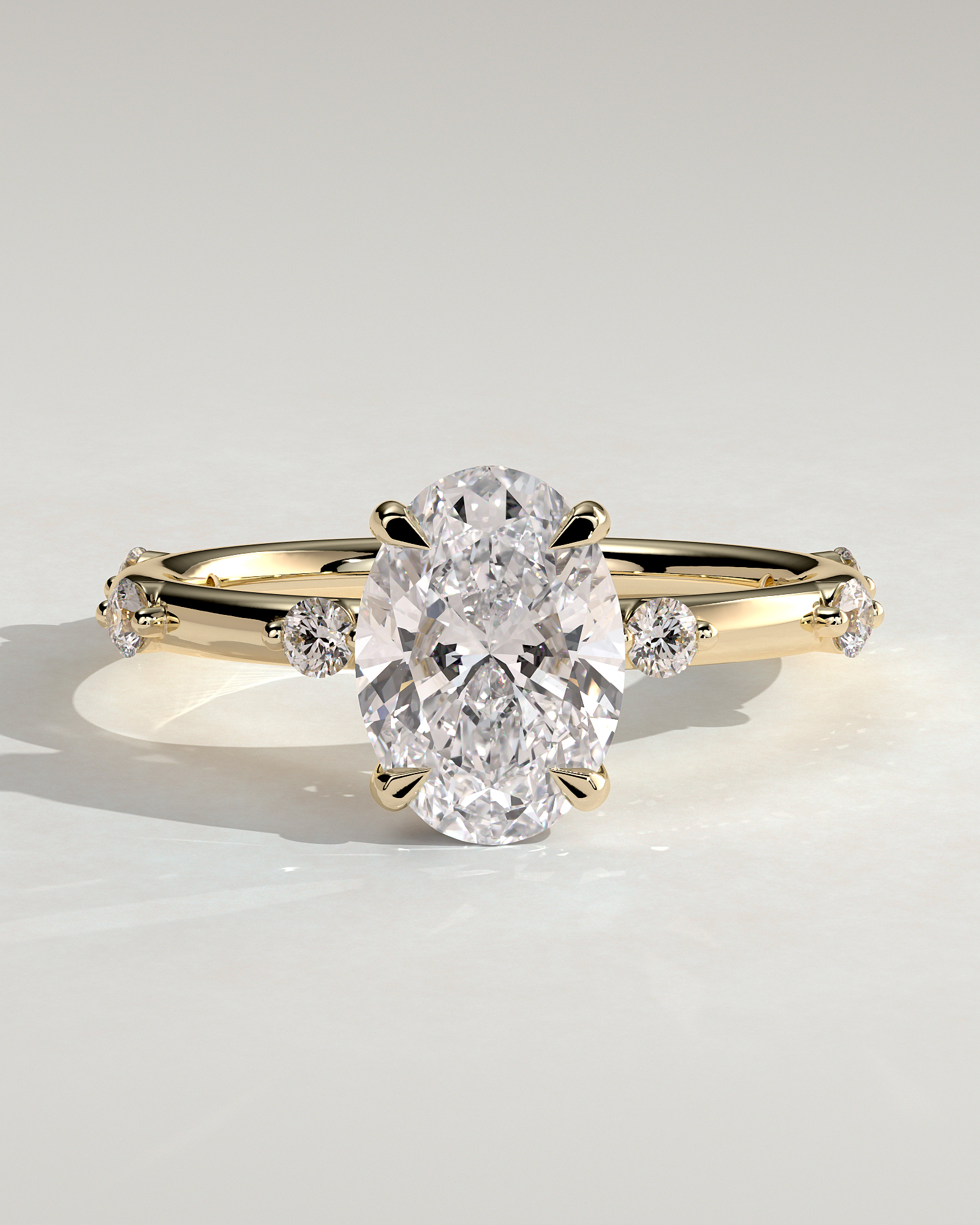 Elise  Oval Solitaire with Hidden Halo and Accent Stones - 18k Yellow Gold