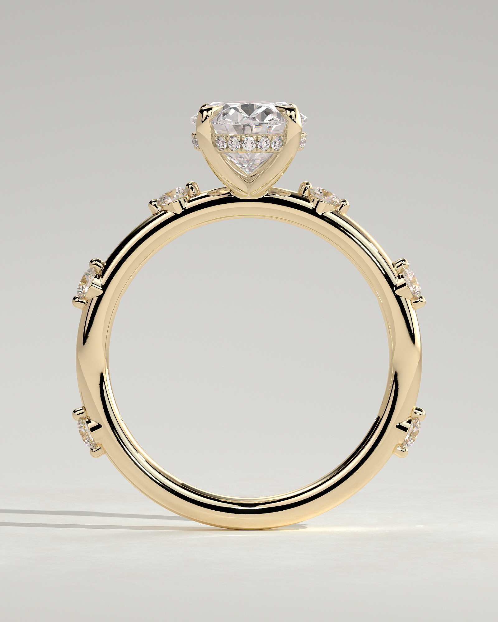 Elise  Oval Solitaire with Hidden Halo and Accent Stones - 18k Yellow Gold