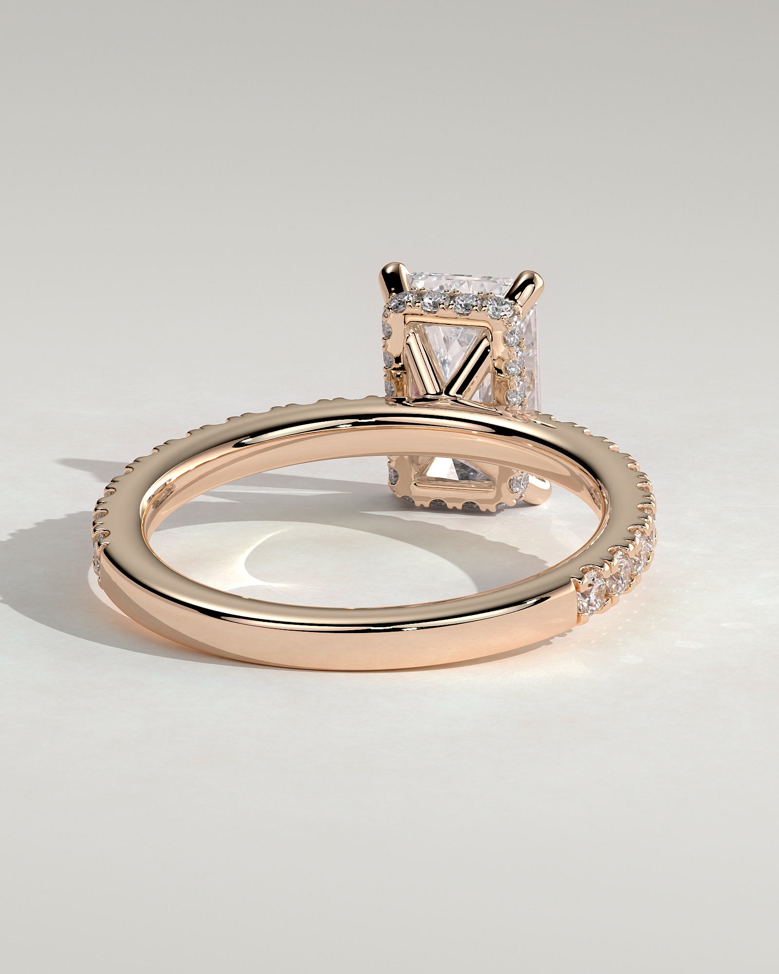 Ellie  Radiant Solitaire with Hidden Halo and Pav - 18k Rose Gold
