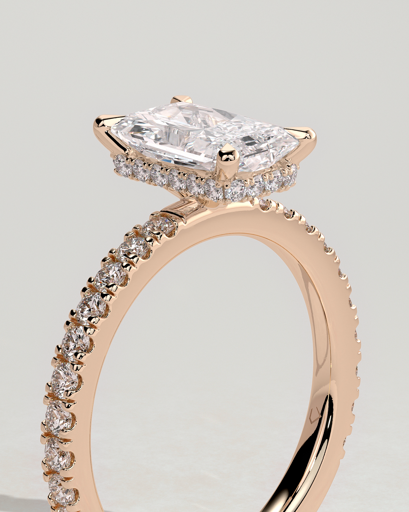 Ellie  Radiant Solitaire with Hidden Halo and Pav - 18k Rose Gold