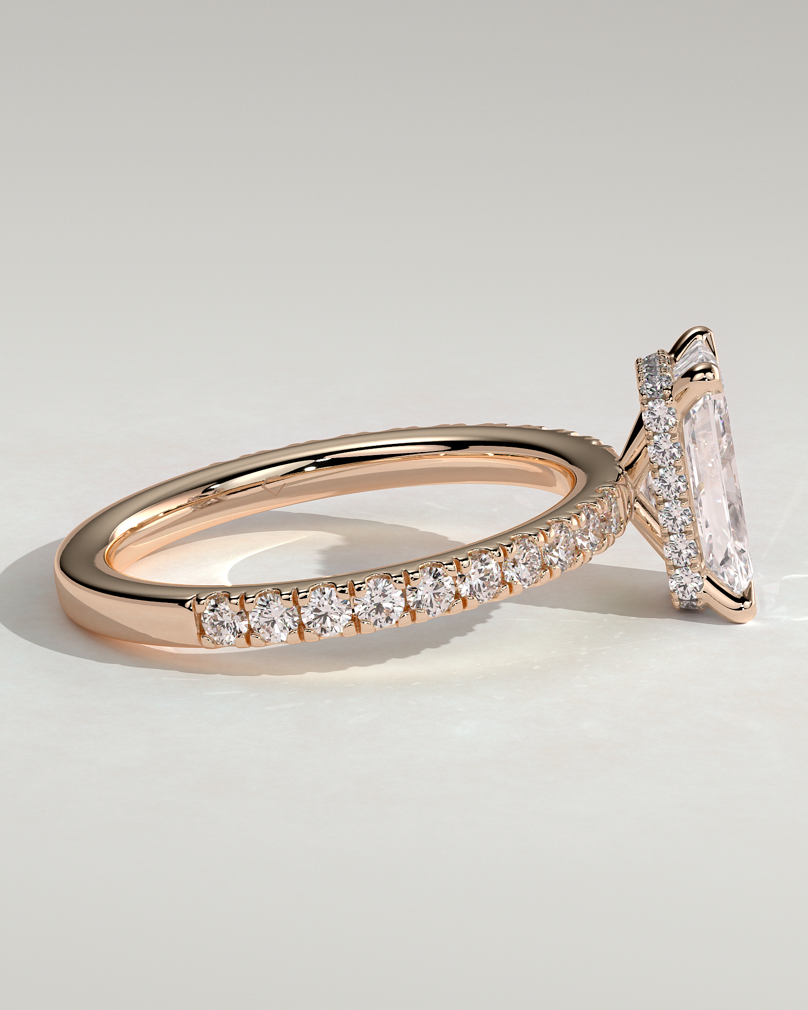 Ellie  Radiant Solitaire with Hidden Halo and Pav - 18k Rose Gold