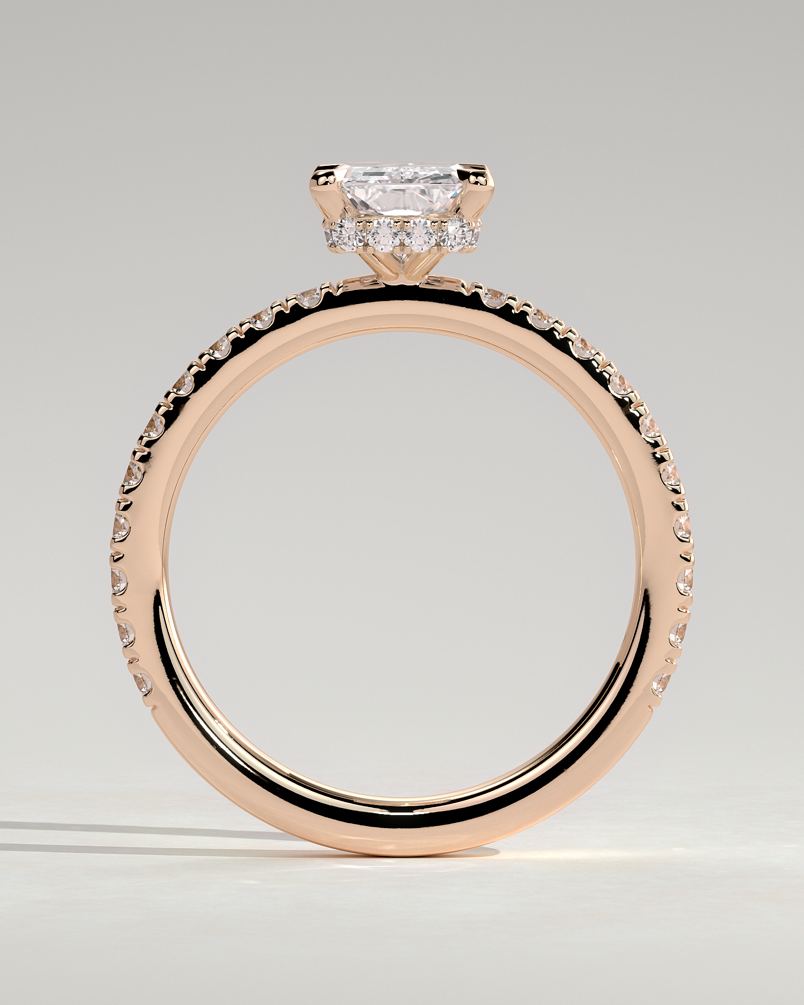 Ellie  Radiant Solitaire with Hidden Halo and Pav - 18k Rose Gold