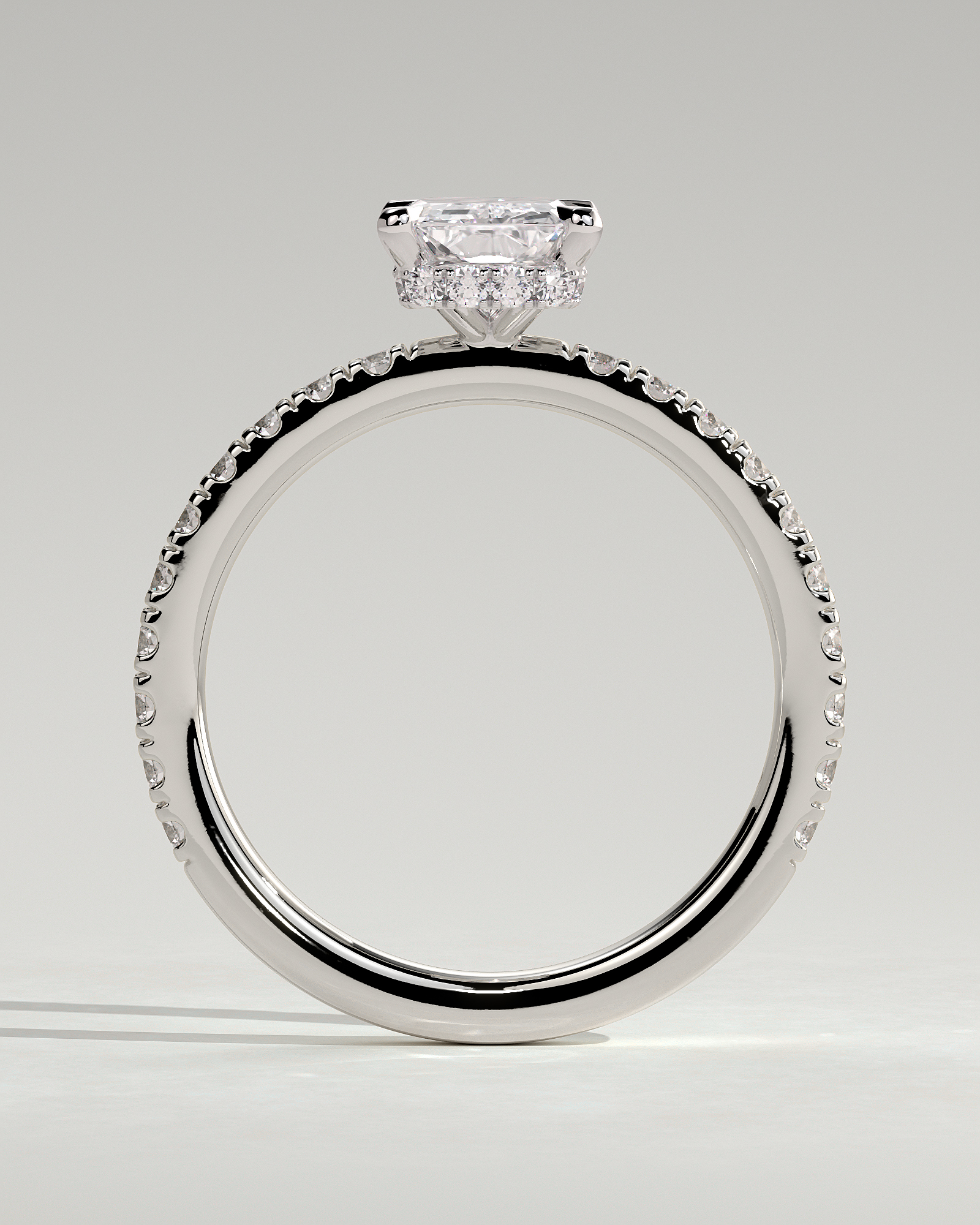 Ellie  Radiant Solitaire with Hidden Halo and Pav - 18k White Gold