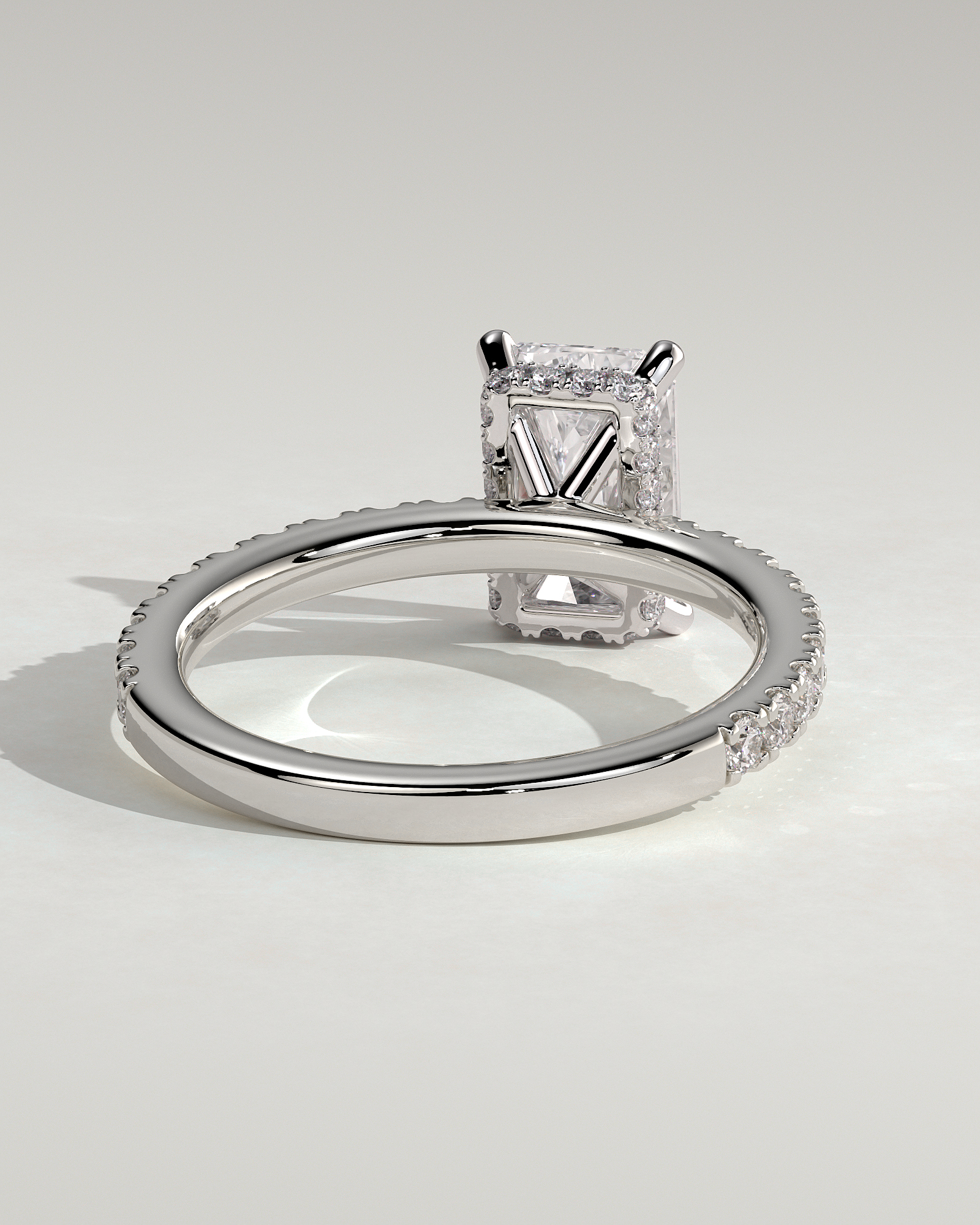 Ellie  Radiant Solitaire with Hidden Halo and Pav - 18k White Gold