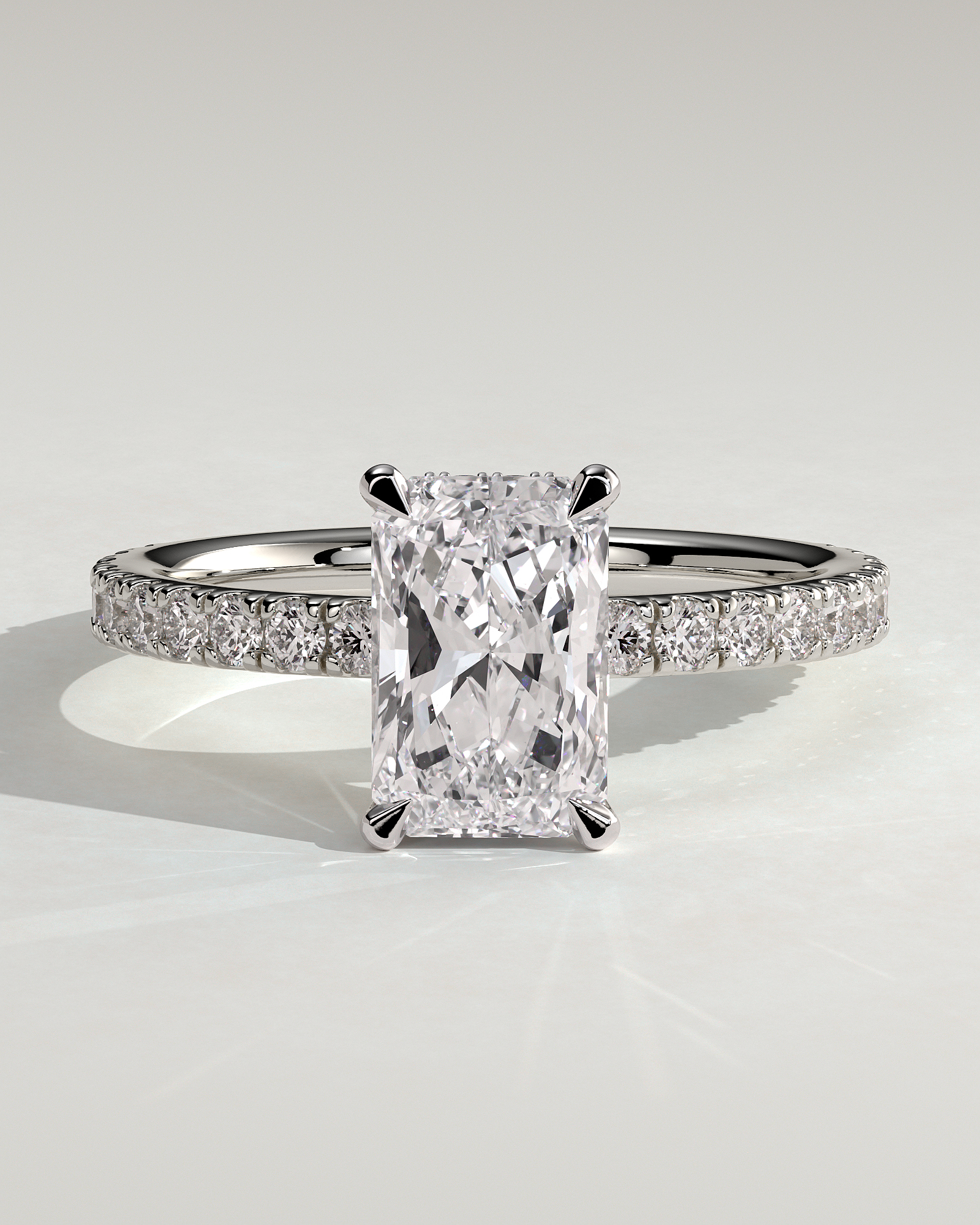 Ellie  Radiant Solitaire with Hidden Halo and Pav - 18k White Gold
