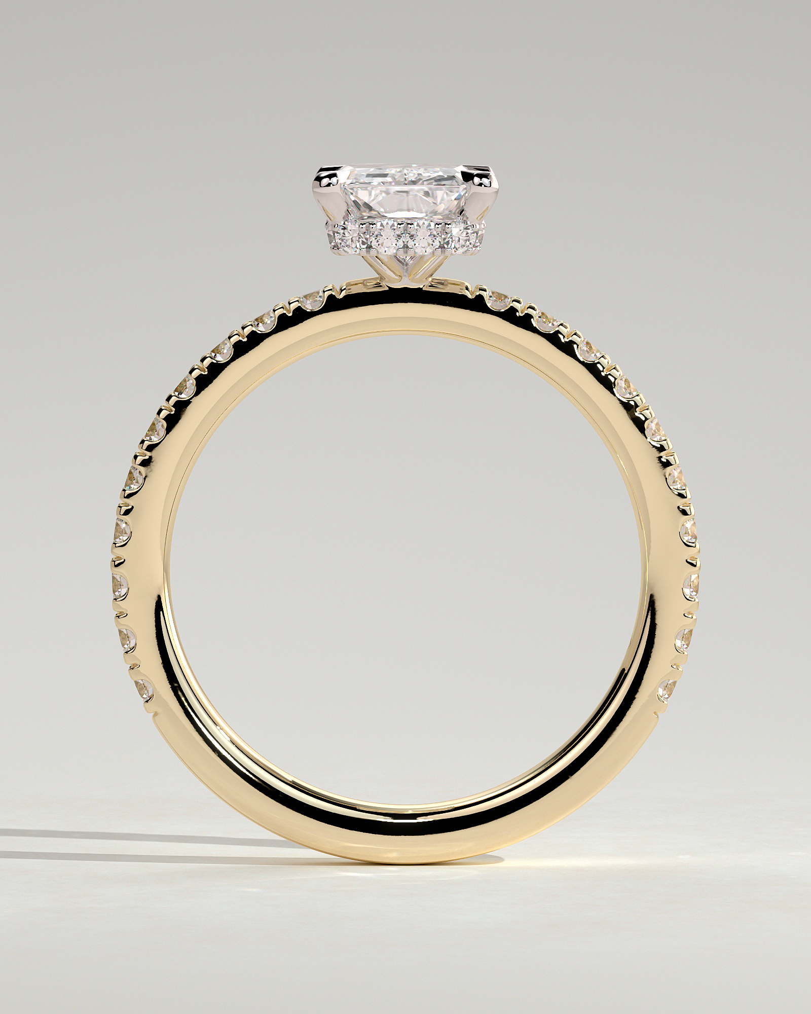 Ellie  Radiant Solitaire with Hidden Halo and Pav - 18k Yellow Gold / 18k White Gold