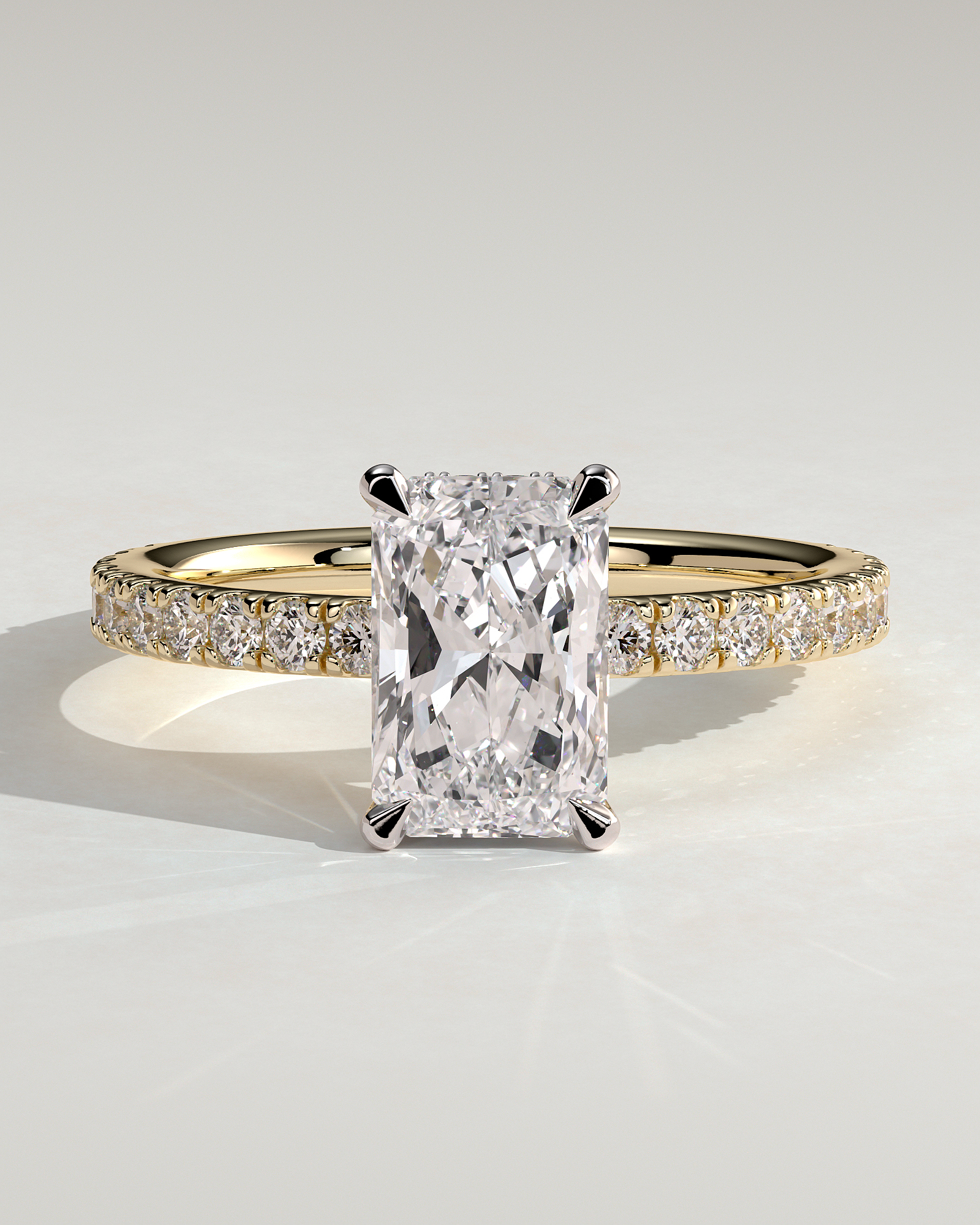 Ellie  Radiant Solitaire with Hidden Halo and Pav - 18k Yellow Gold / 18k White Gold