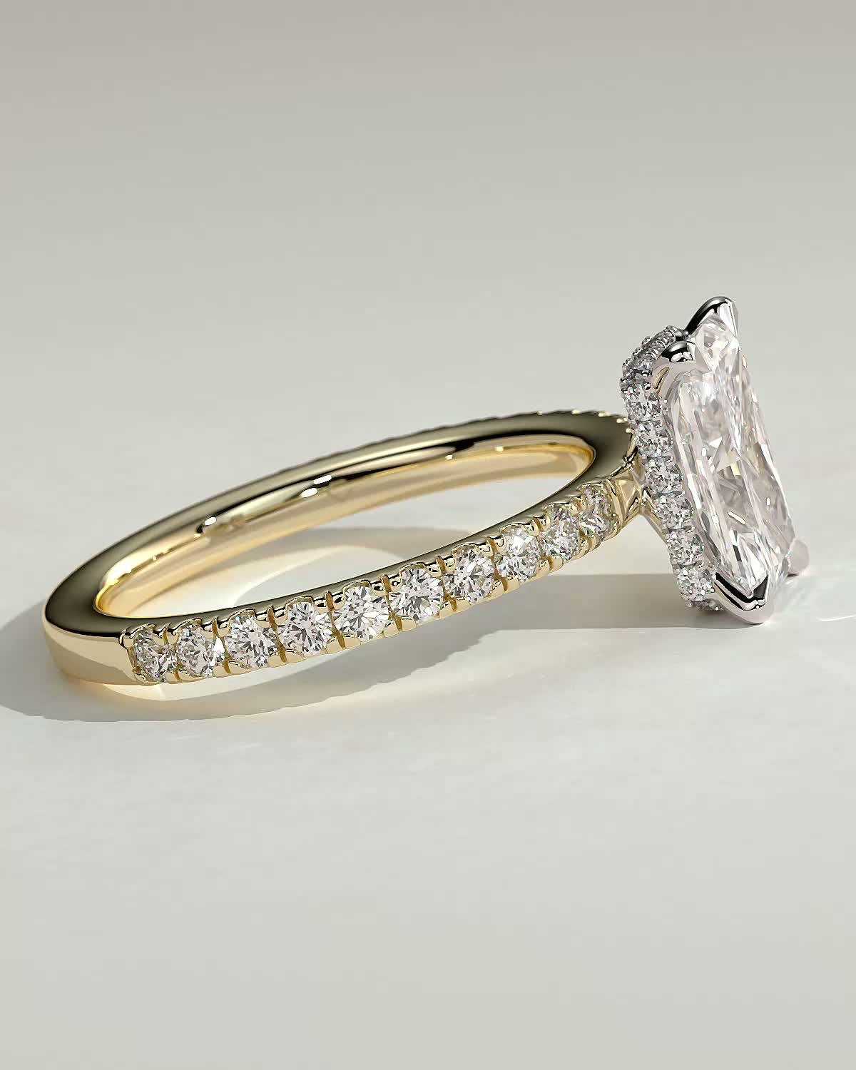 Ellie  Radiant Solitaire with Hidden Halo and Pav - 18k Yellow Gold / 18k White Gold