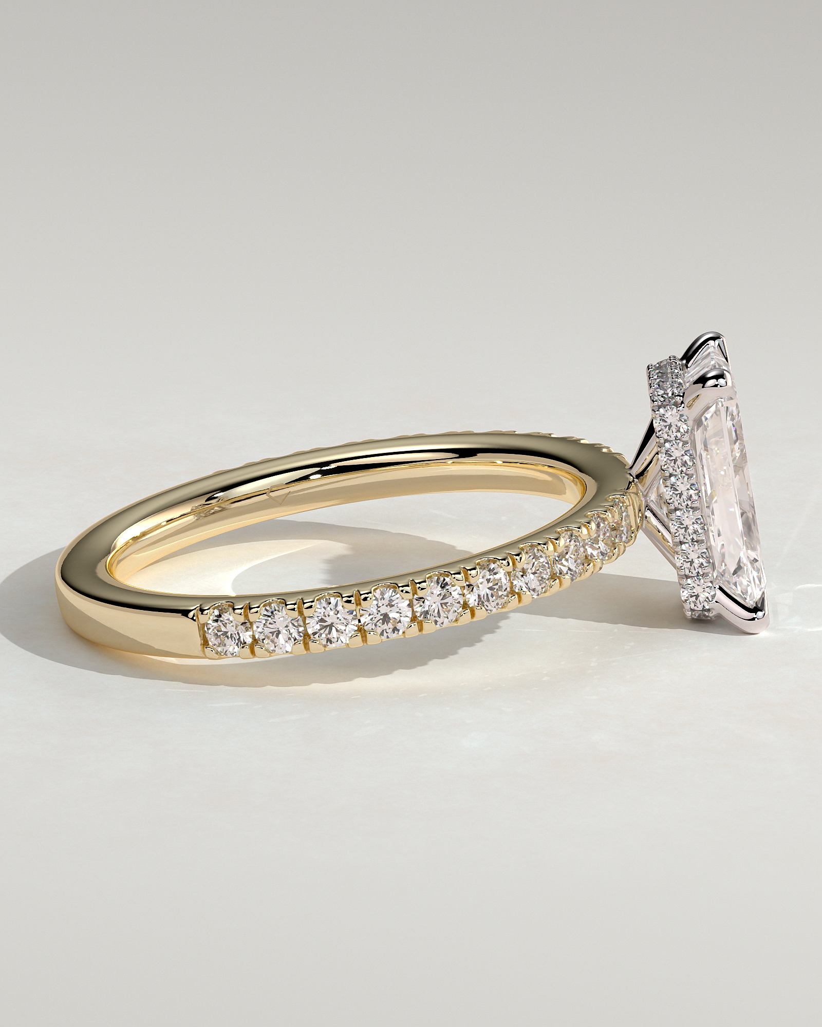 Ellie  Radiant Solitaire with Hidden Halo and Pav - 18k Yellow Gold / 18k White Gold