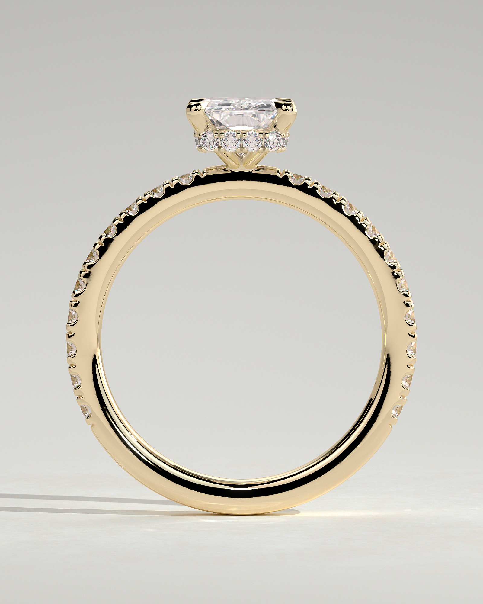 Ellie  Radiant Solitaire with Hidden Halo and Pav - 18k Yellow Gold