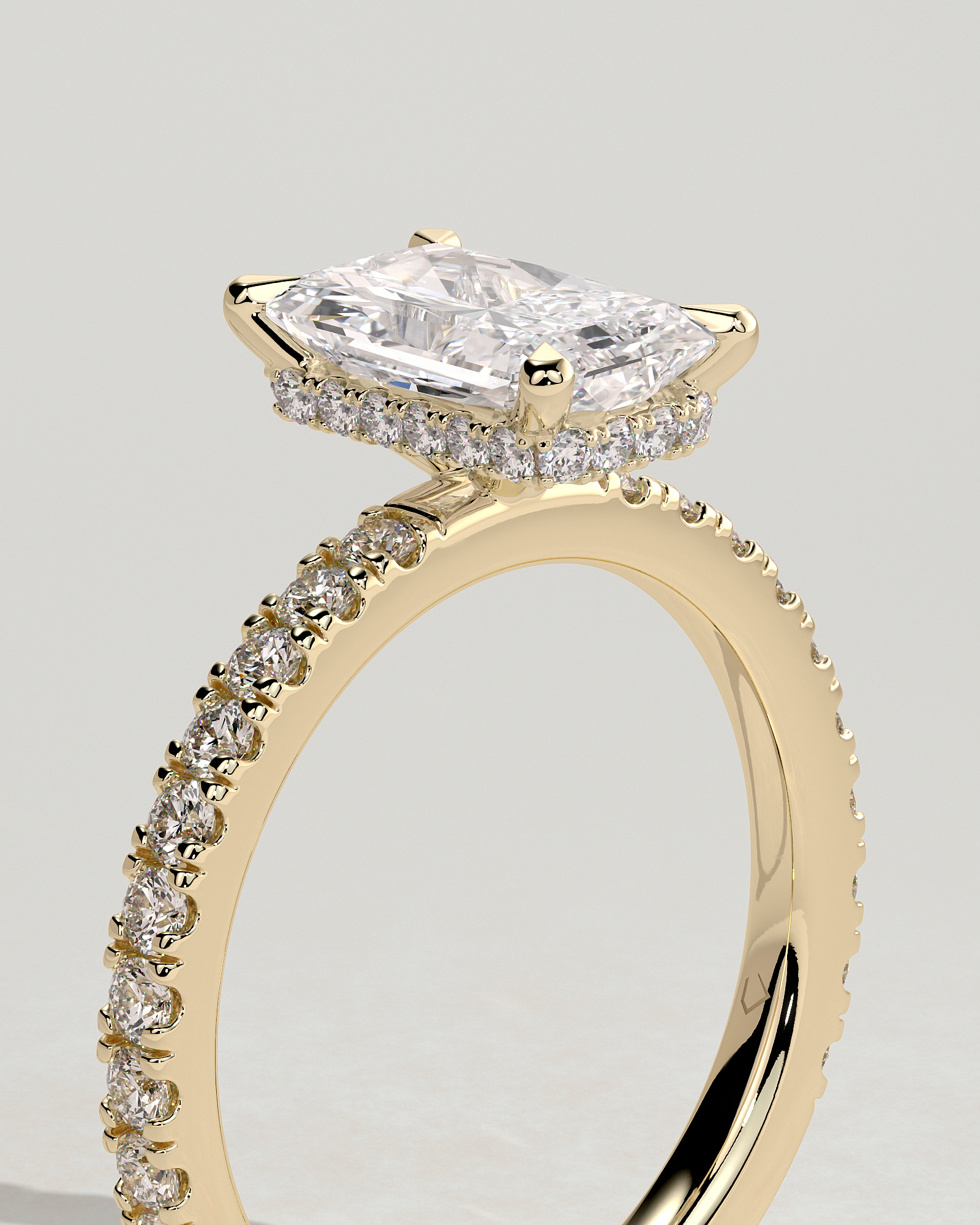 Ellie  Radiant Solitaire with Hidden Halo and Pav - 18k Yellow Gold