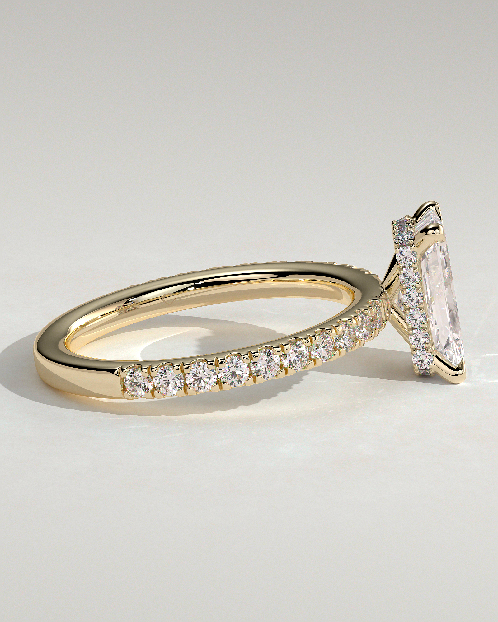 Ellie  Radiant Solitaire with Hidden Halo and Pav - 18k Yellow Gold