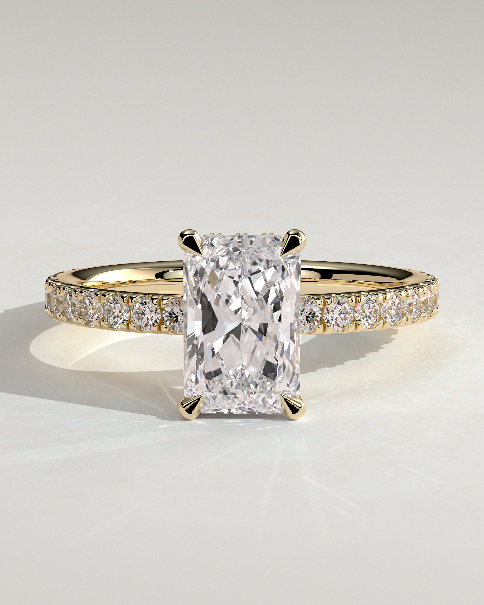 Ellie  Radiant Solitaire with Hidden Halo and Pav - 18k Yellow Gold