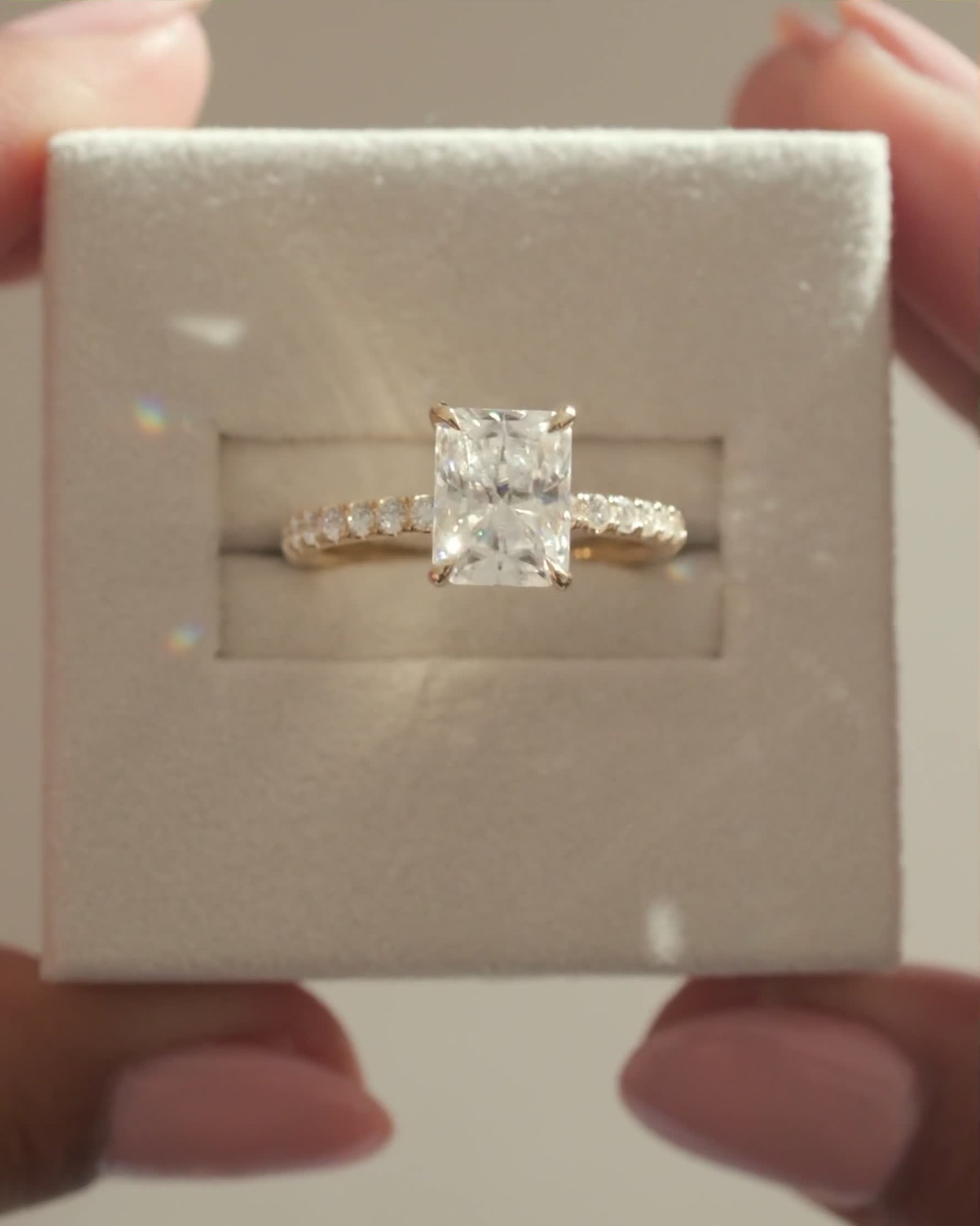 Ellie  Radiant Solitaire with Hidden Halo and Pav Lifestyle Image