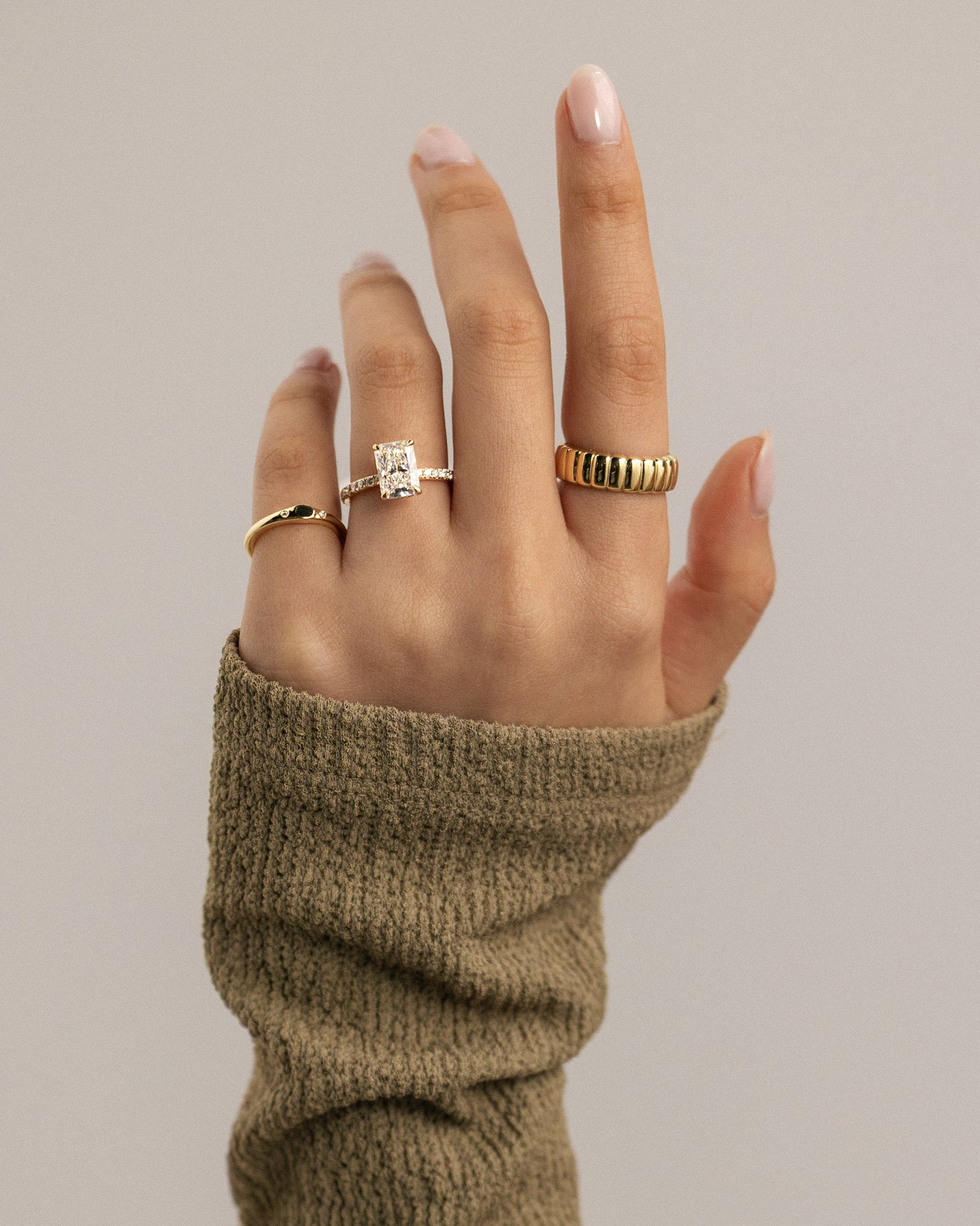 Ellie  Radiant Solitaire with Hidden Halo and Pav Lifestyle Image