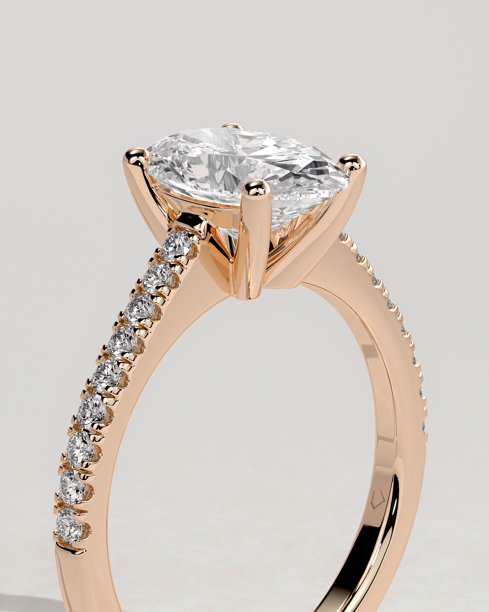 Eloise  Oval Pav Solitaire - 18k Rose Gold