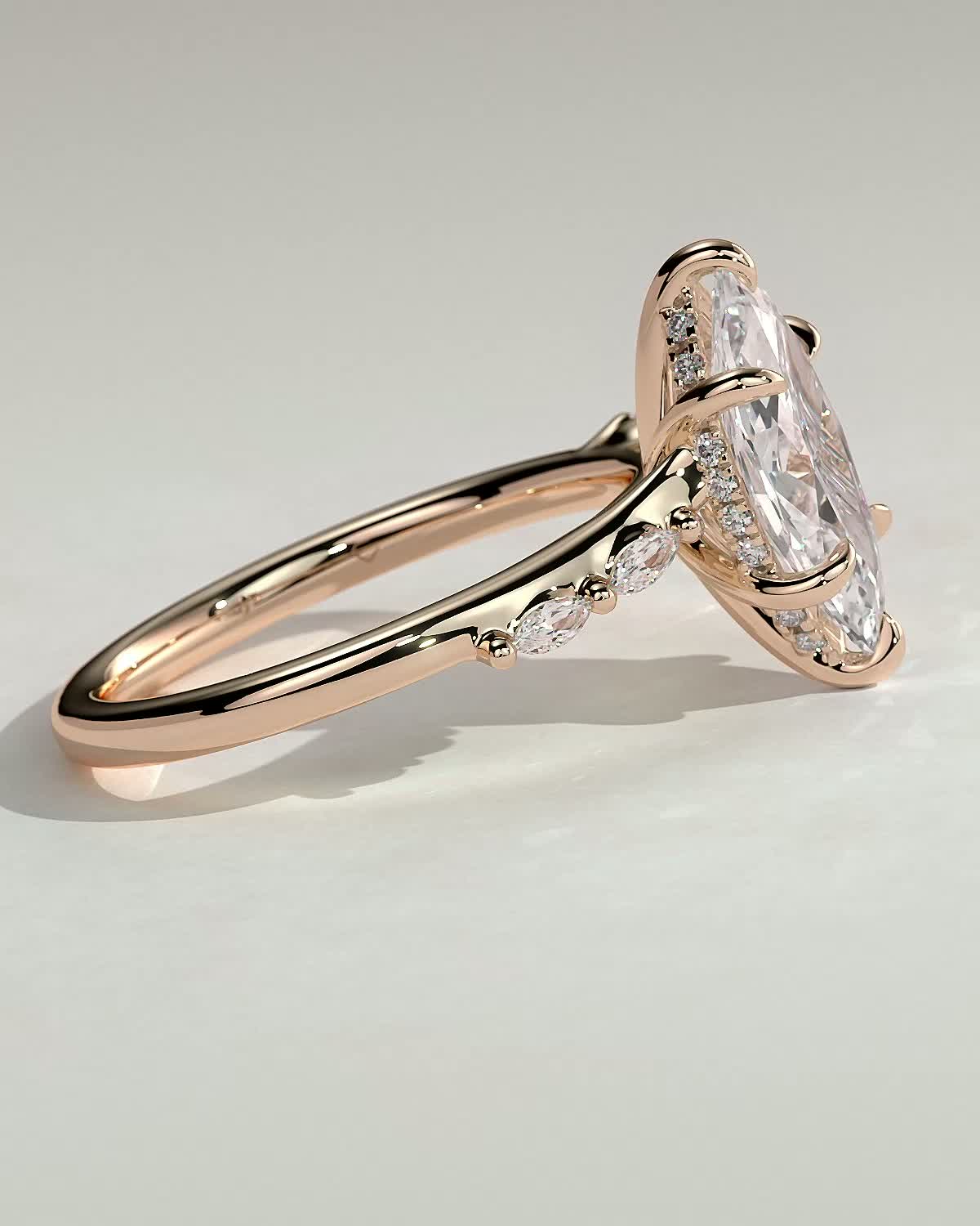 Elsie - Marquise Solitaire with Opposing Marquise Accents - 18k Rose Gold