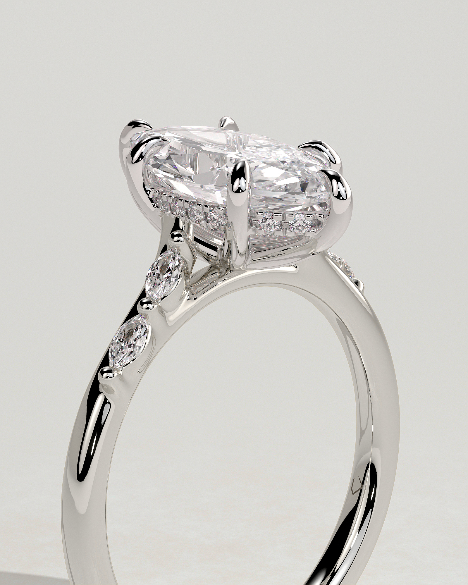 Elsie - Marquise Solitaire with Opposing Marquise Accents - 18k White Gold