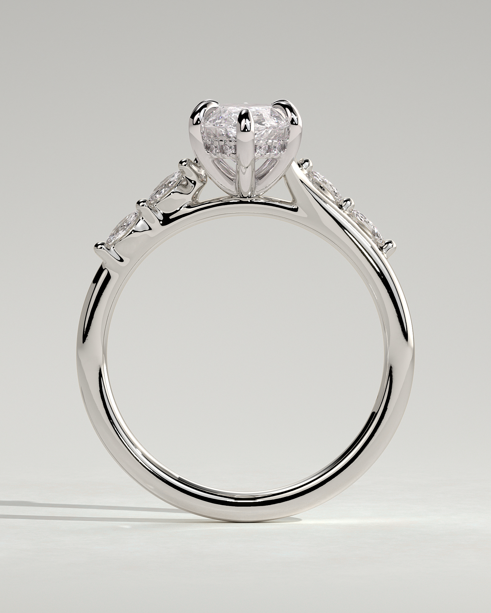 Elsie - Marquise Solitaire with Opposing Marquise Accents - 18k White Gold