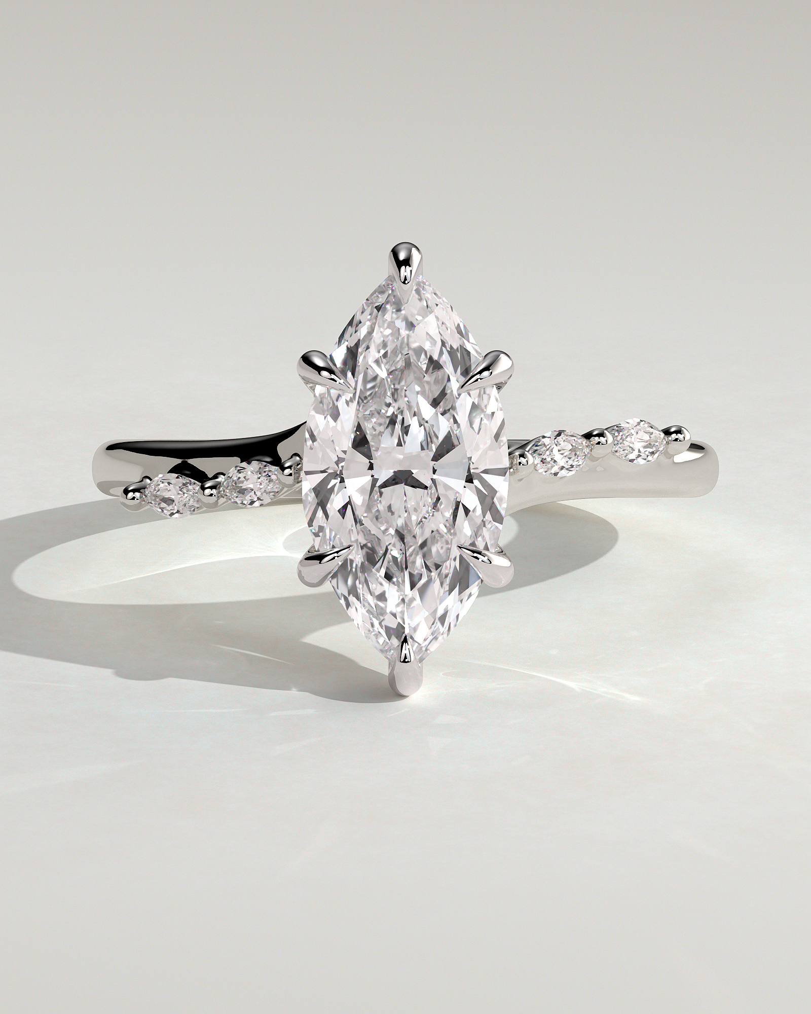 Elsie - Marquise Solitaire with Opposing Marquise Accents - 18k White Gold