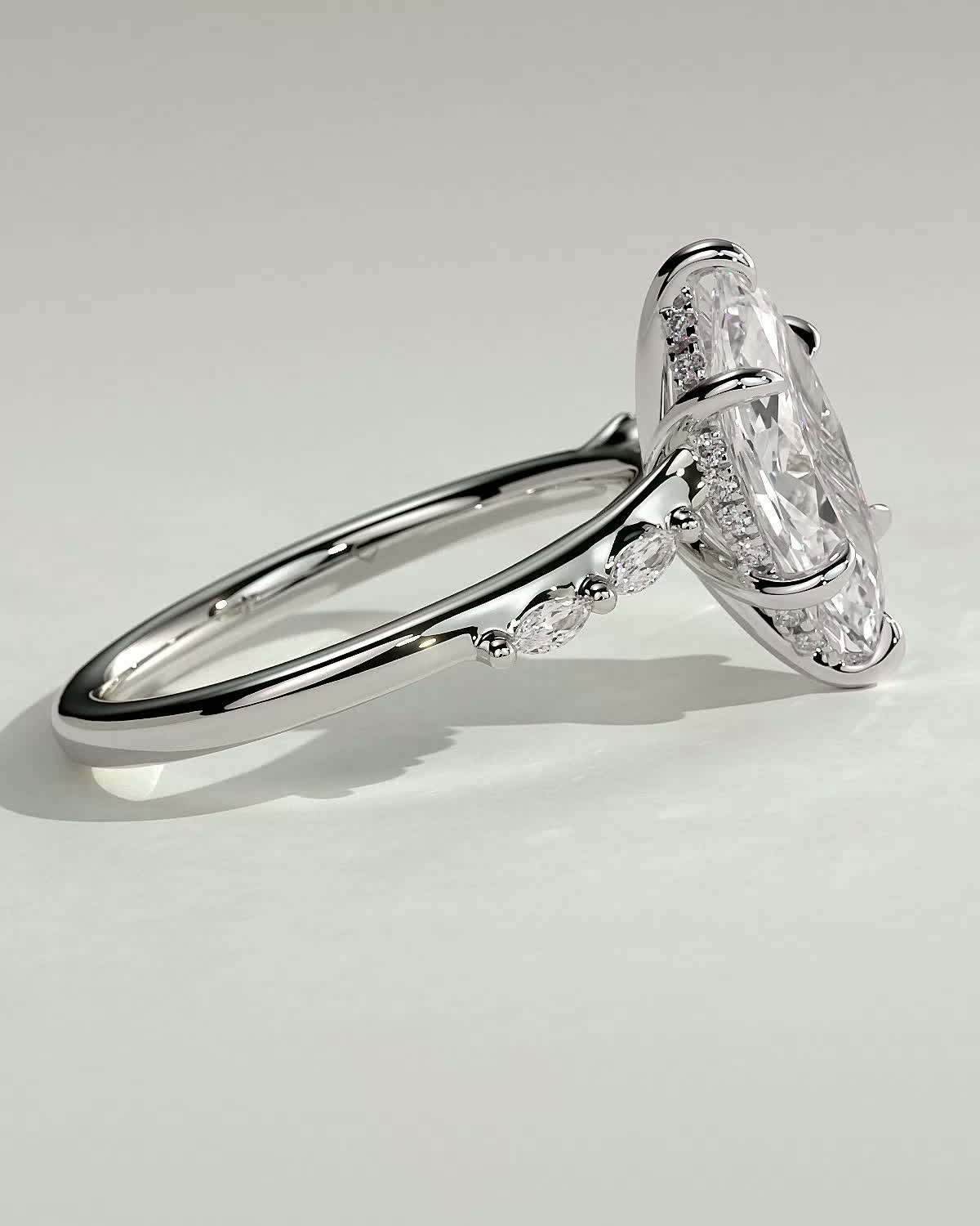 Elsie - Marquise Solitaire with Opposing Marquise Accents - 18k White Gold