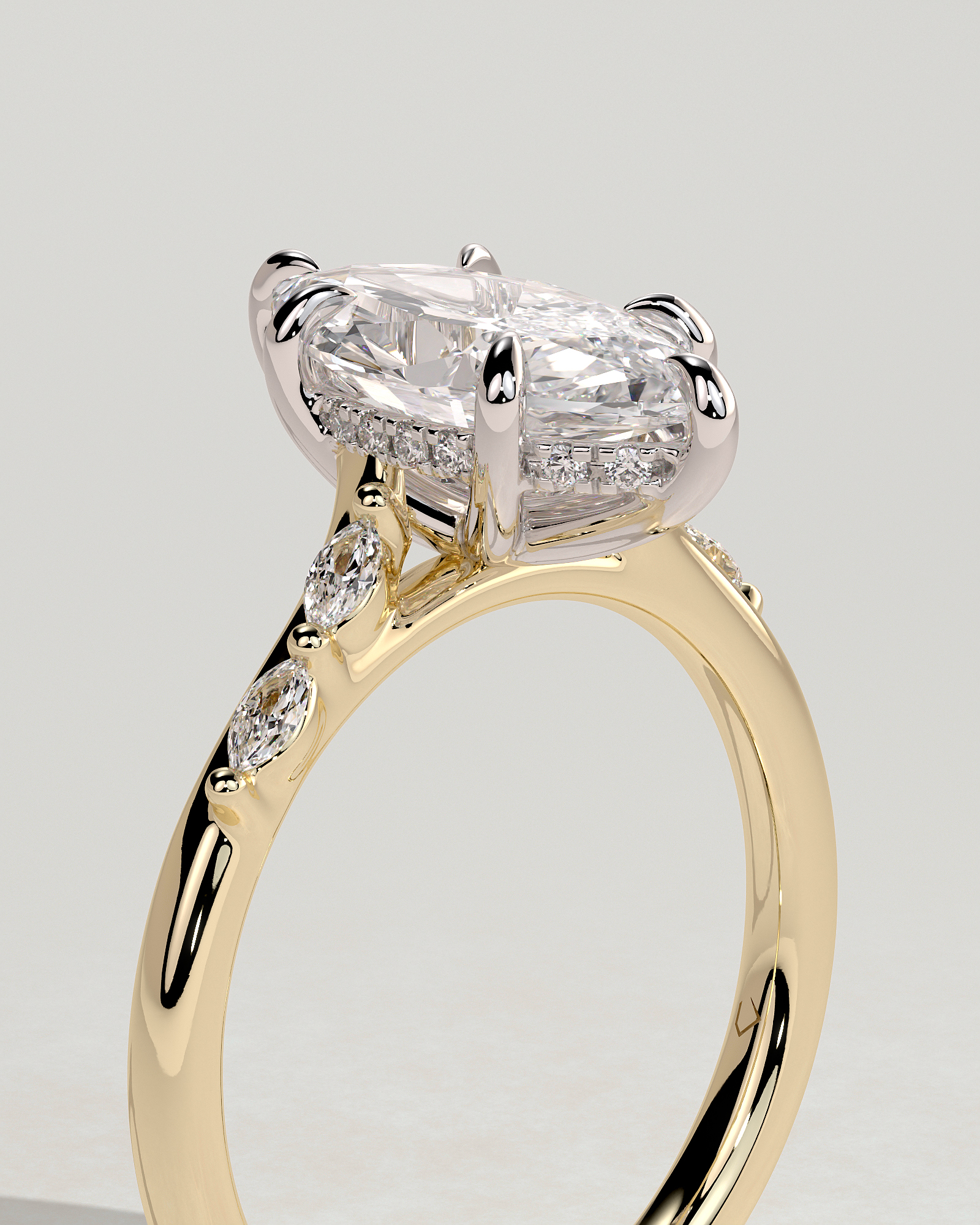 Elsie - Marquise Solitaire with Opposing Marquise Accents - 18k Yellow Gold / 18k White Gold