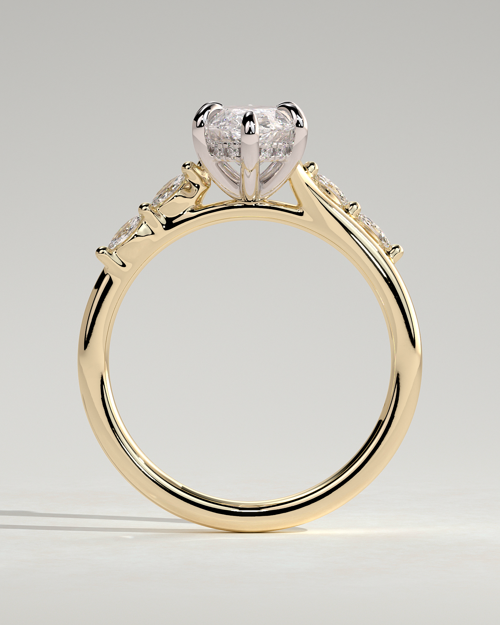 Elsie - Marquise Solitaire with Opposing Marquise Accents - 18k Yellow Gold / 18k White Gold
