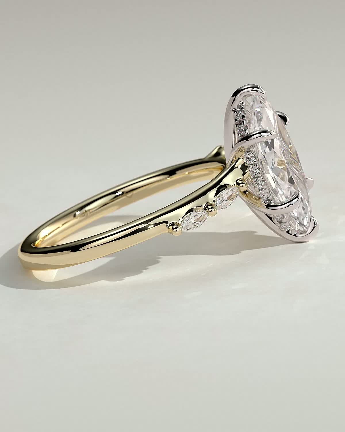Elsie - Marquise Solitaire with Opposing Marquise Accents - 18k Yellow Gold / 18k White Gold