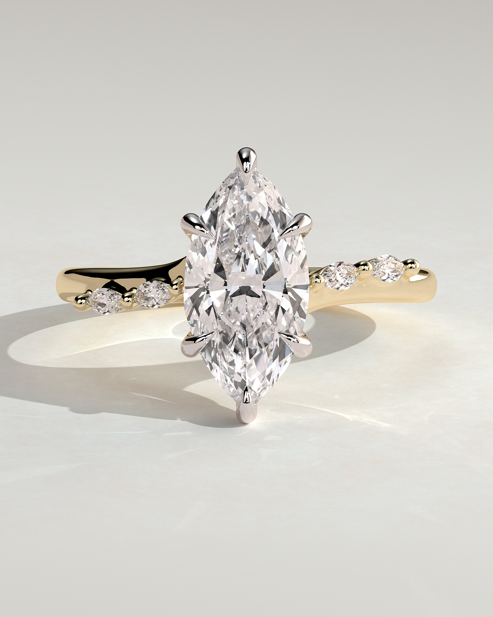 Elsie - Marquise Solitaire with Opposing Marquise Accents - 18k Yellow Gold / 18k White Gold
