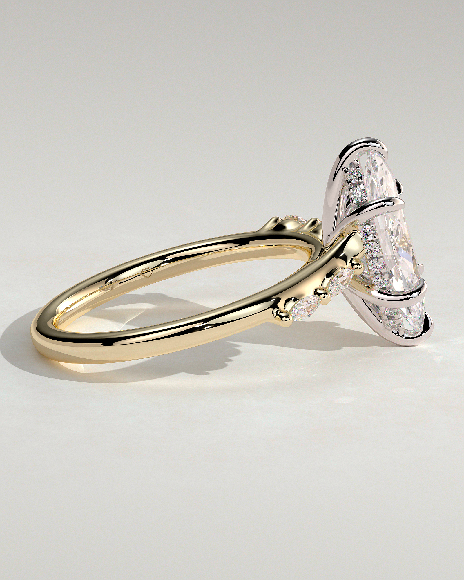 Elsie - Marquise Solitaire with Opposing Marquise Accents - 18k Yellow Gold / 18k White Gold