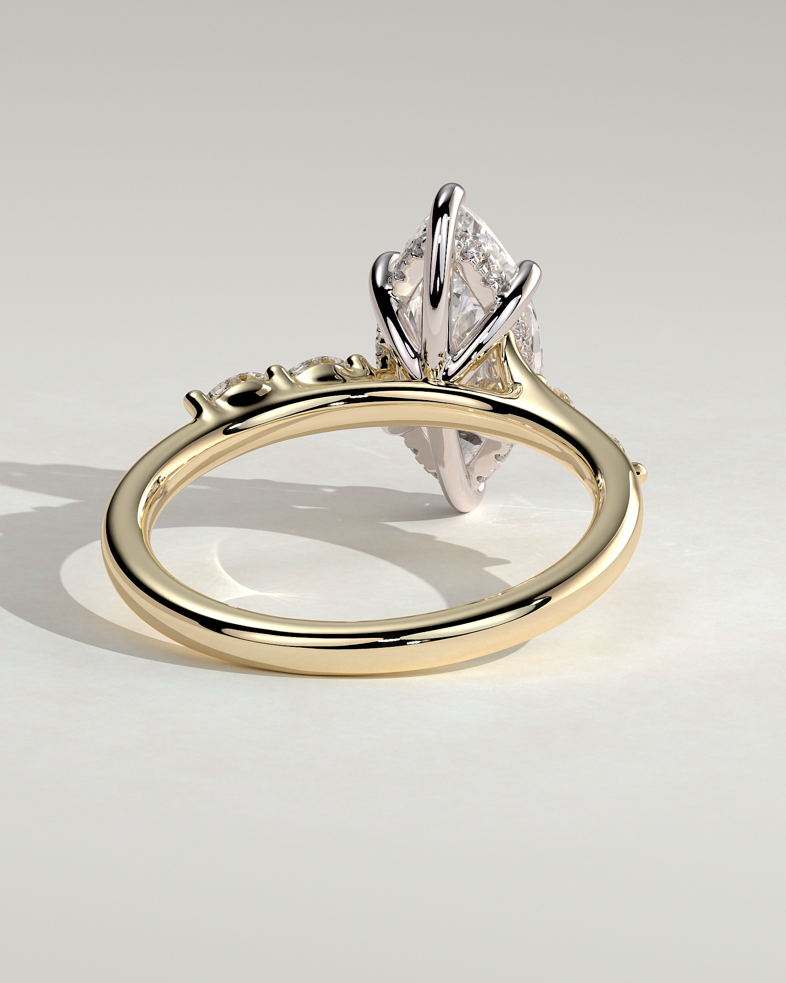 Elsie - Marquise Solitaire with Opposing Marquise Accents - 18k Yellow Gold / 18k White Gold