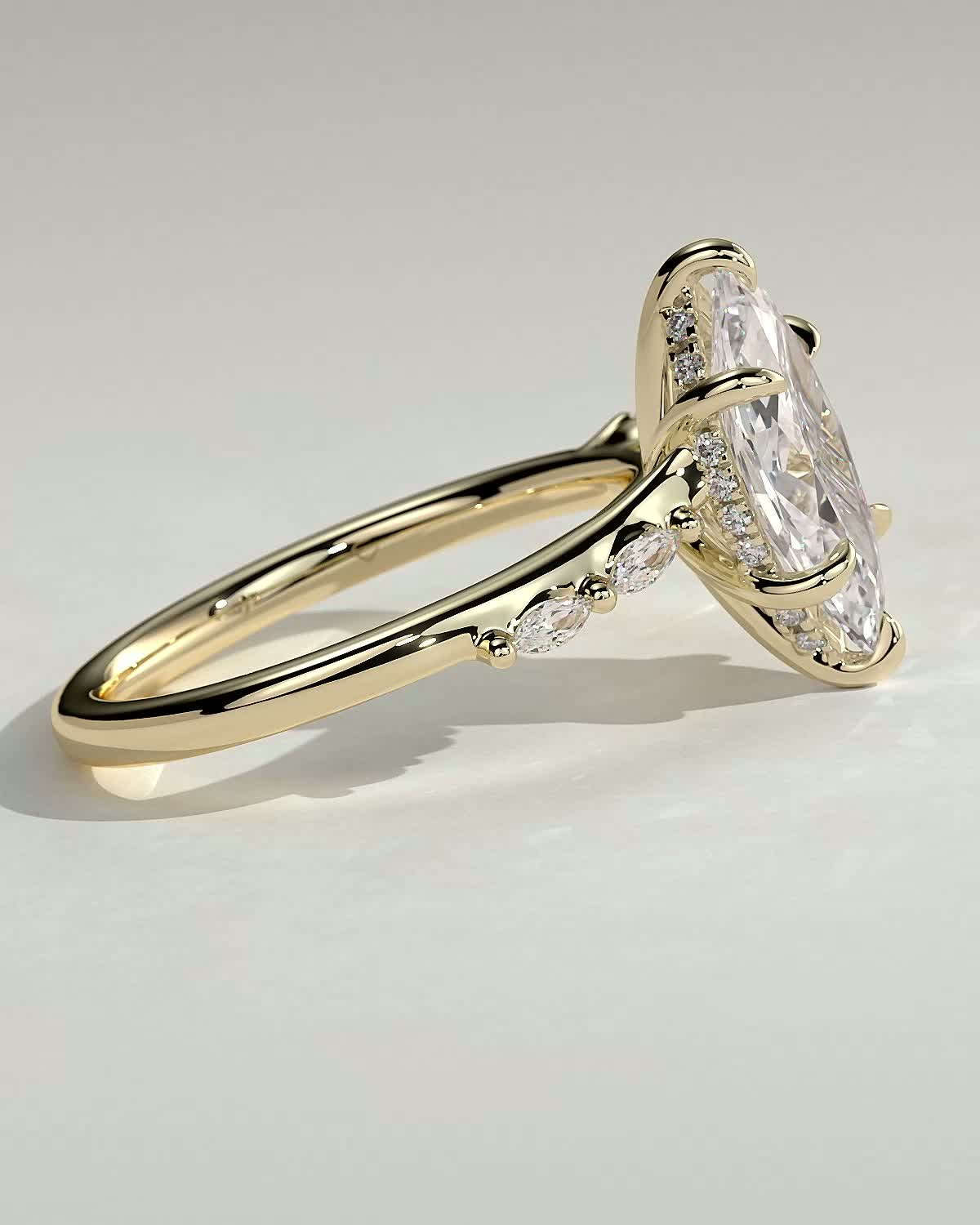 Elsie - Marquise Solitaire with Opposing Marquise Accents - 18k Yellow Gold