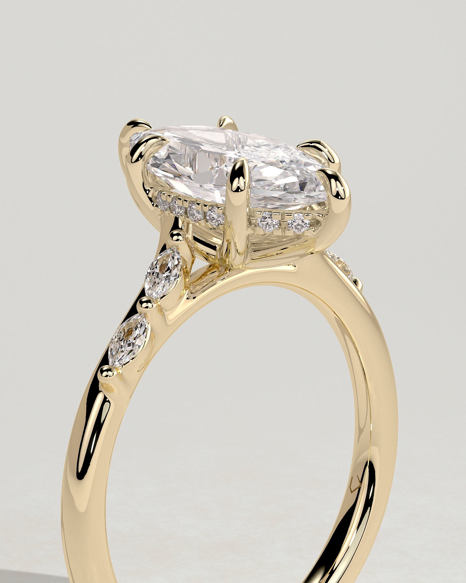 Elsie - Marquise Solitaire with Opposing Marquise Accents - 18k Yellow Gold