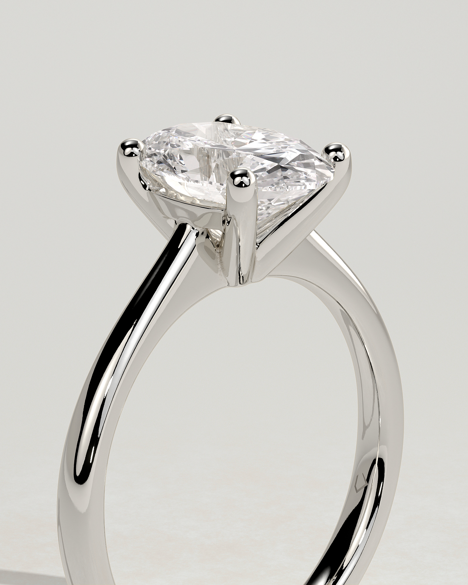 Emily - Oval Solitaire with Tapered Band - 18k White Gold