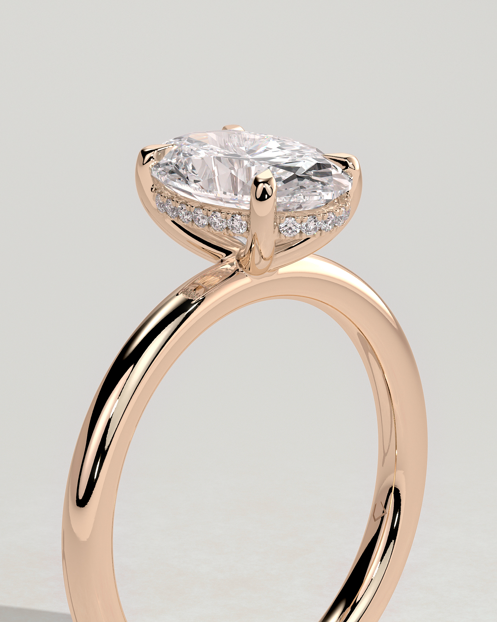 Emma  Oval Solitaire with Hidden Halo - 18k Rose Gold High Setting
